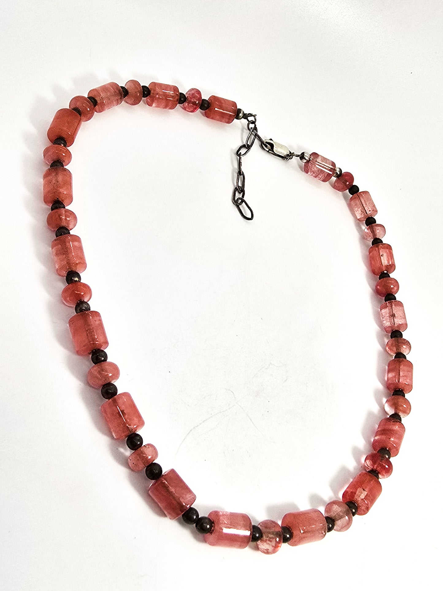 Red smelt quartz modernist style beaded sterling silver necklace