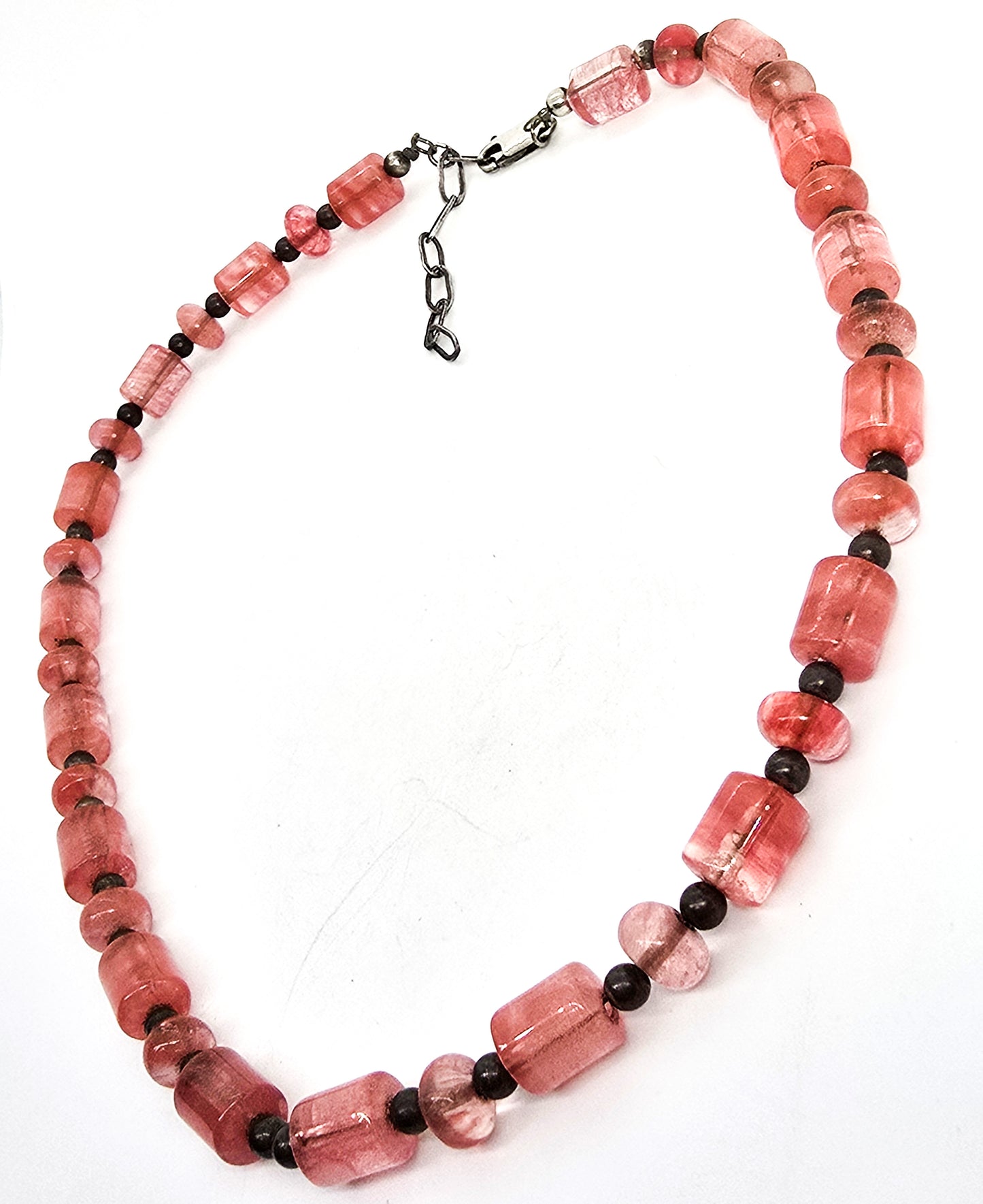Red smelt quartz modernist style beaded sterling silver necklace