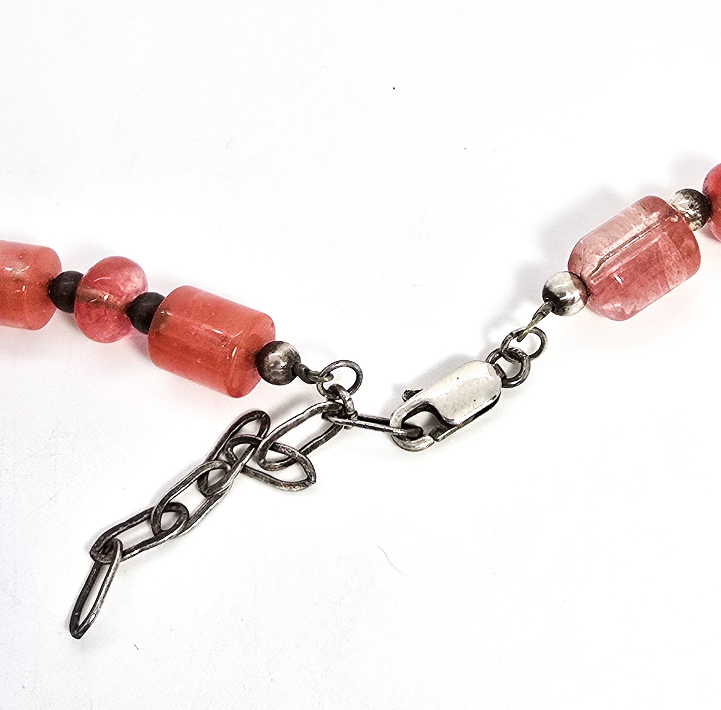 Red smelt quartz modernist style beaded sterling silver necklace