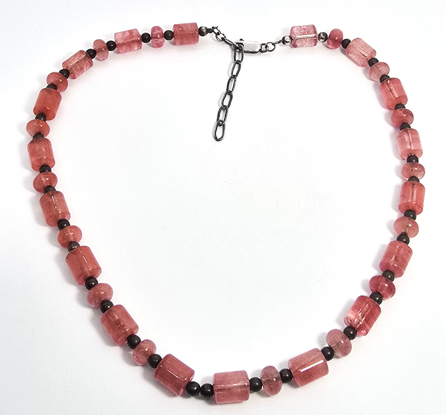 Red smelt quartz modernist style beaded sterling silver necklace