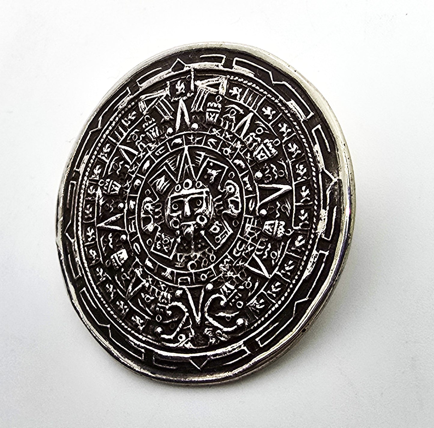 Aztec Calendar Taxco Mexico antique eagle mark sterling silver pendant brooch