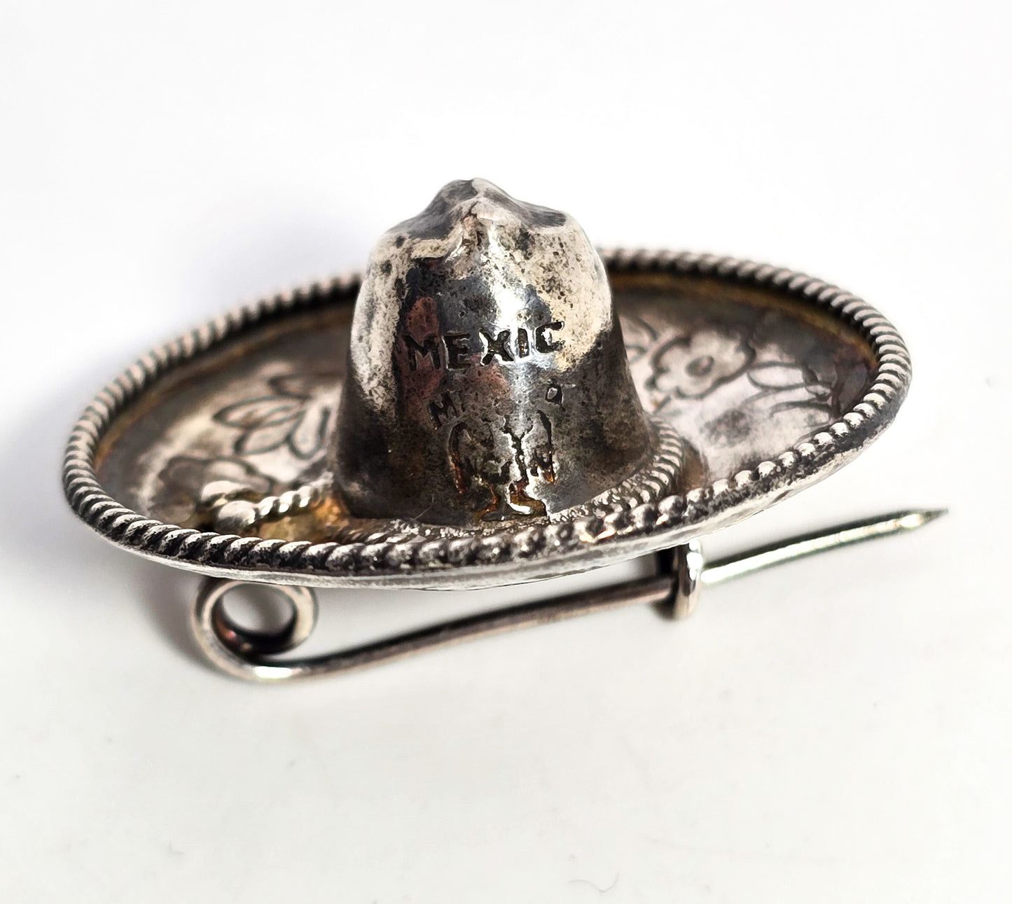 JCBR Sombrero Mexican hat Taxco Mexico vintage sterling silver brooch