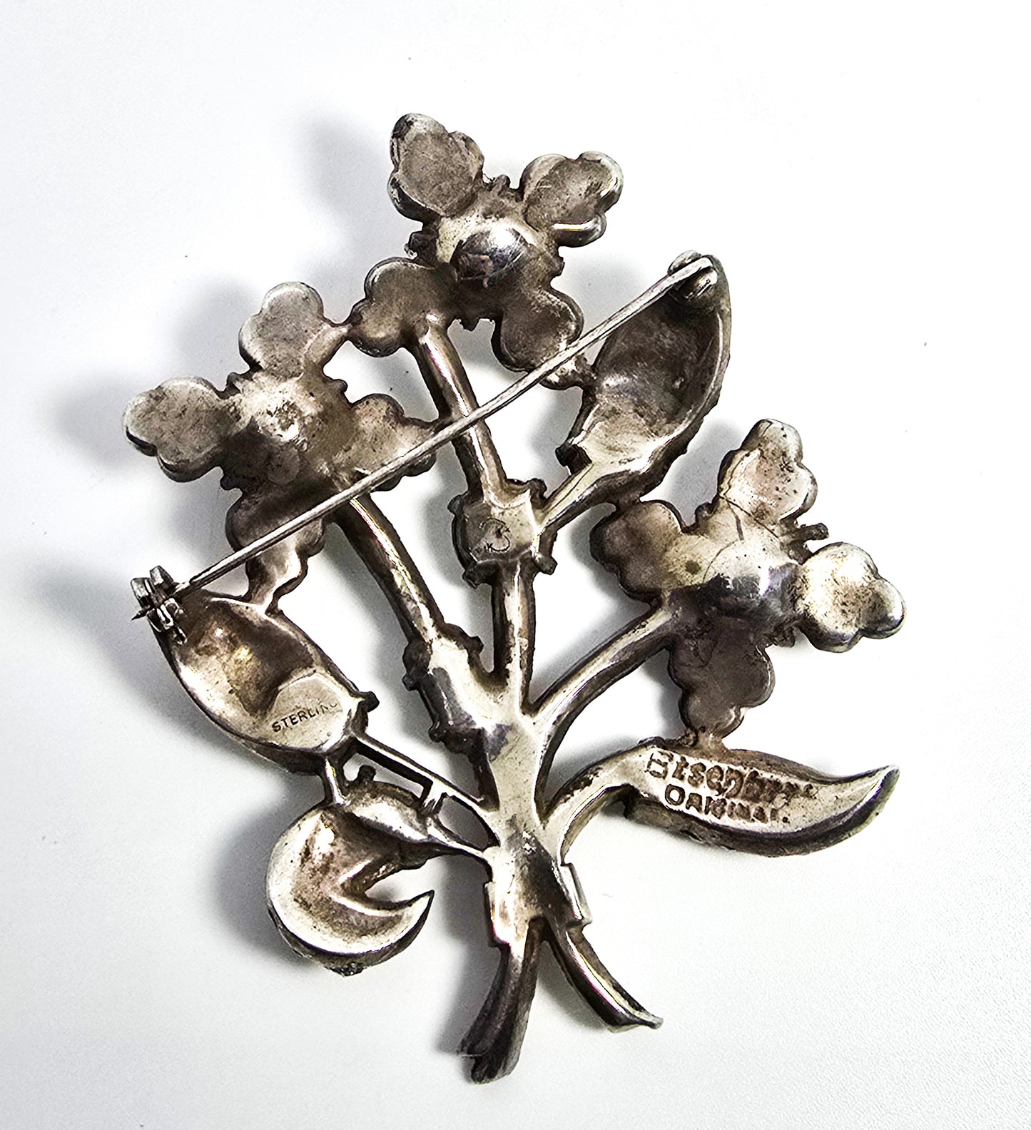 Eisenberg Original Art Deco early signed antique sterling silver large flower brooch