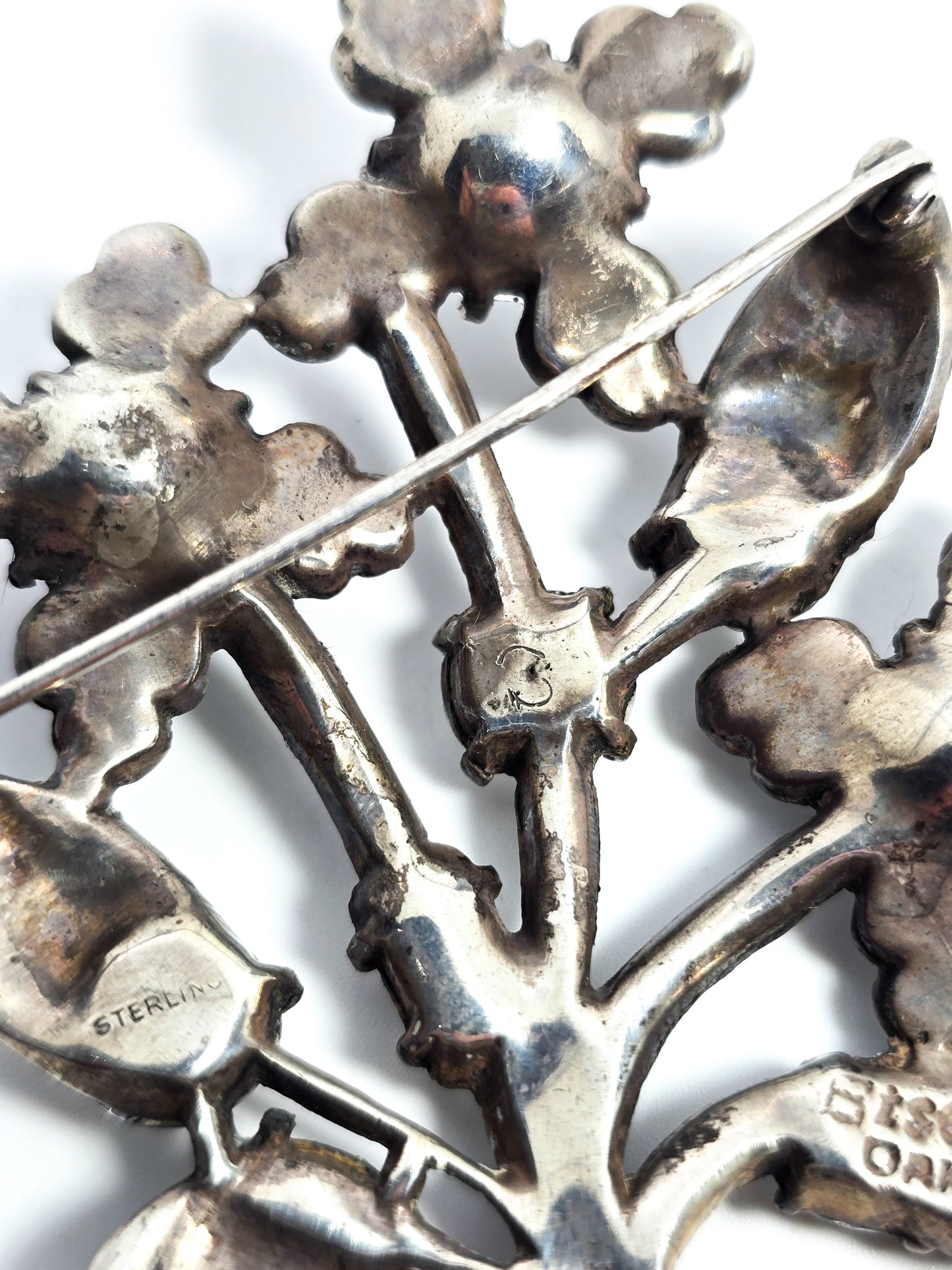 Eisenberg Original Art Deco early signed antique sterling silver large flower brooch