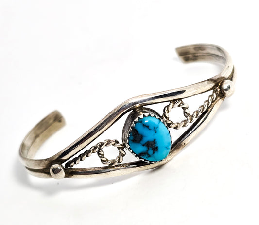 Navajo Native American Turquoise sterling silver twisted rope vintage cuff bracelet
