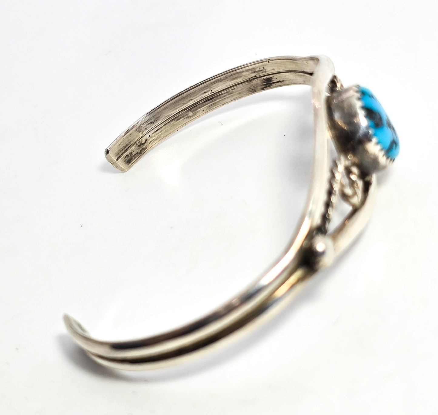 Navajo Native American Turquoise sterling silver twisted rope vintage cuff bracelet