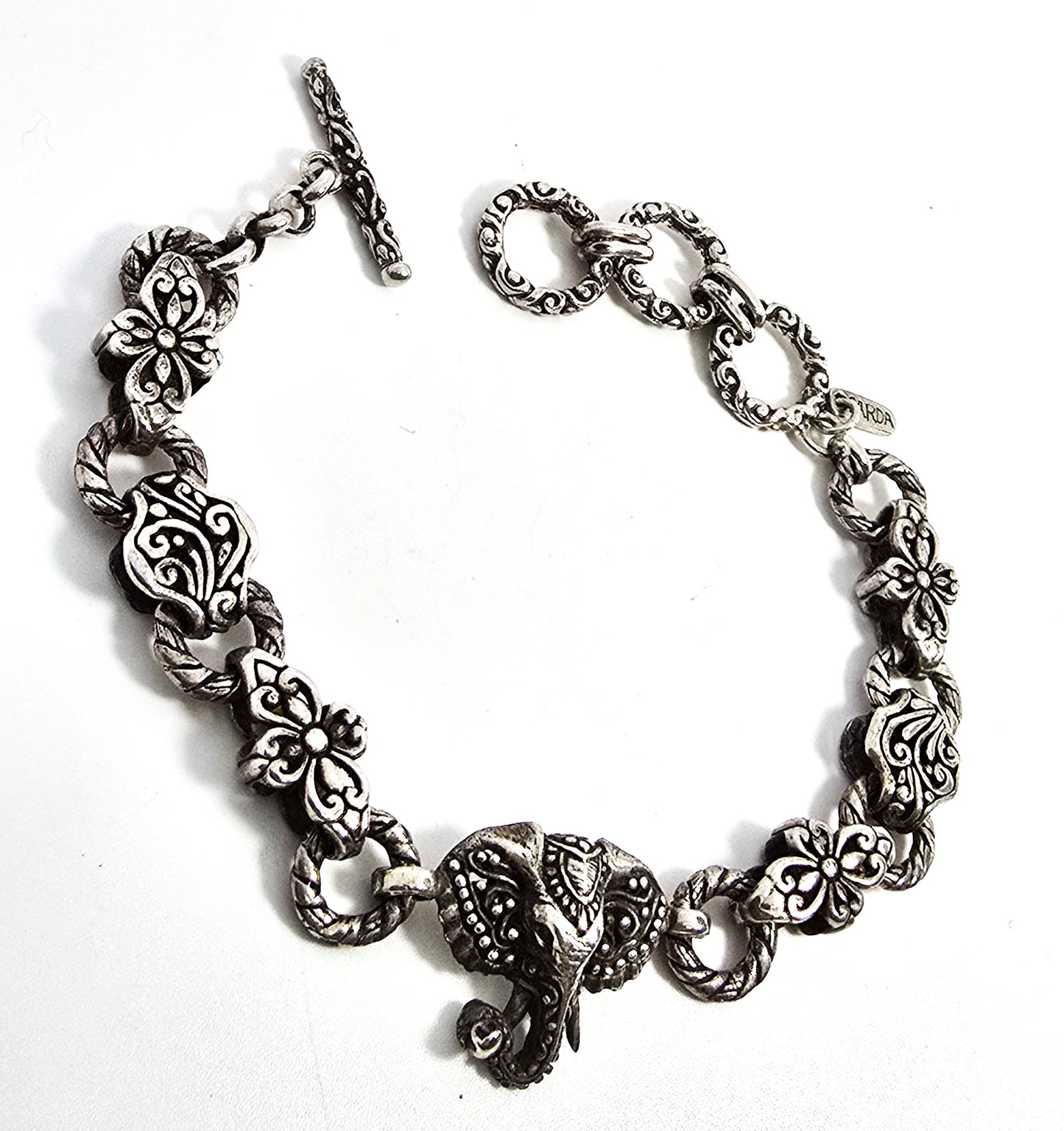 Sarda Sterling Silver Elephant Chain and Link signed bangle bracelet