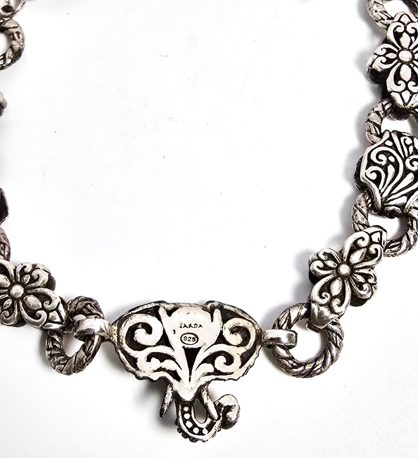 Sarda Sterling Silver Elephant Chain and Link signed bangle bracelet