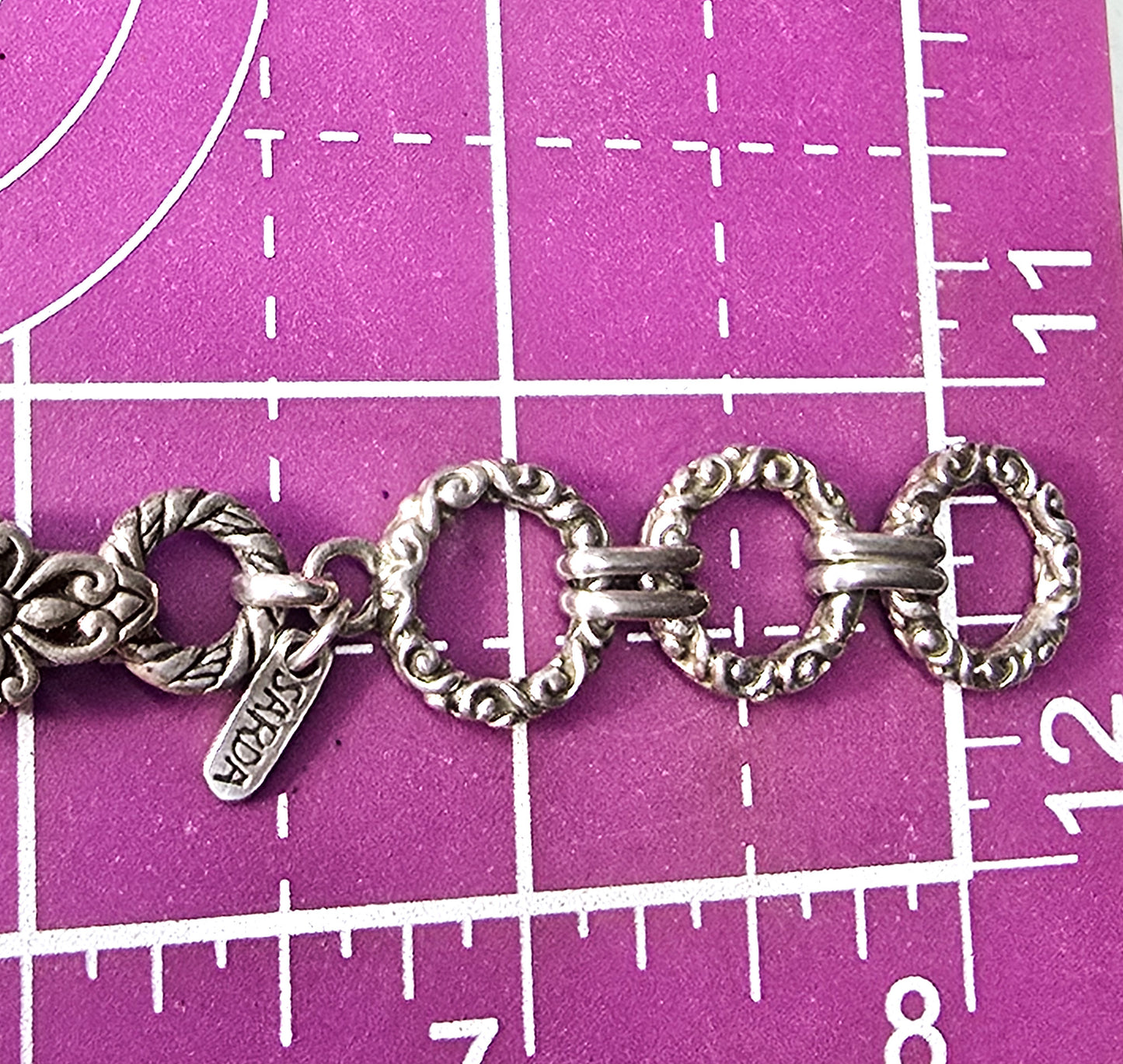 Sarda Sterling Silver Elephant Chain and Link signed bangle bracelet