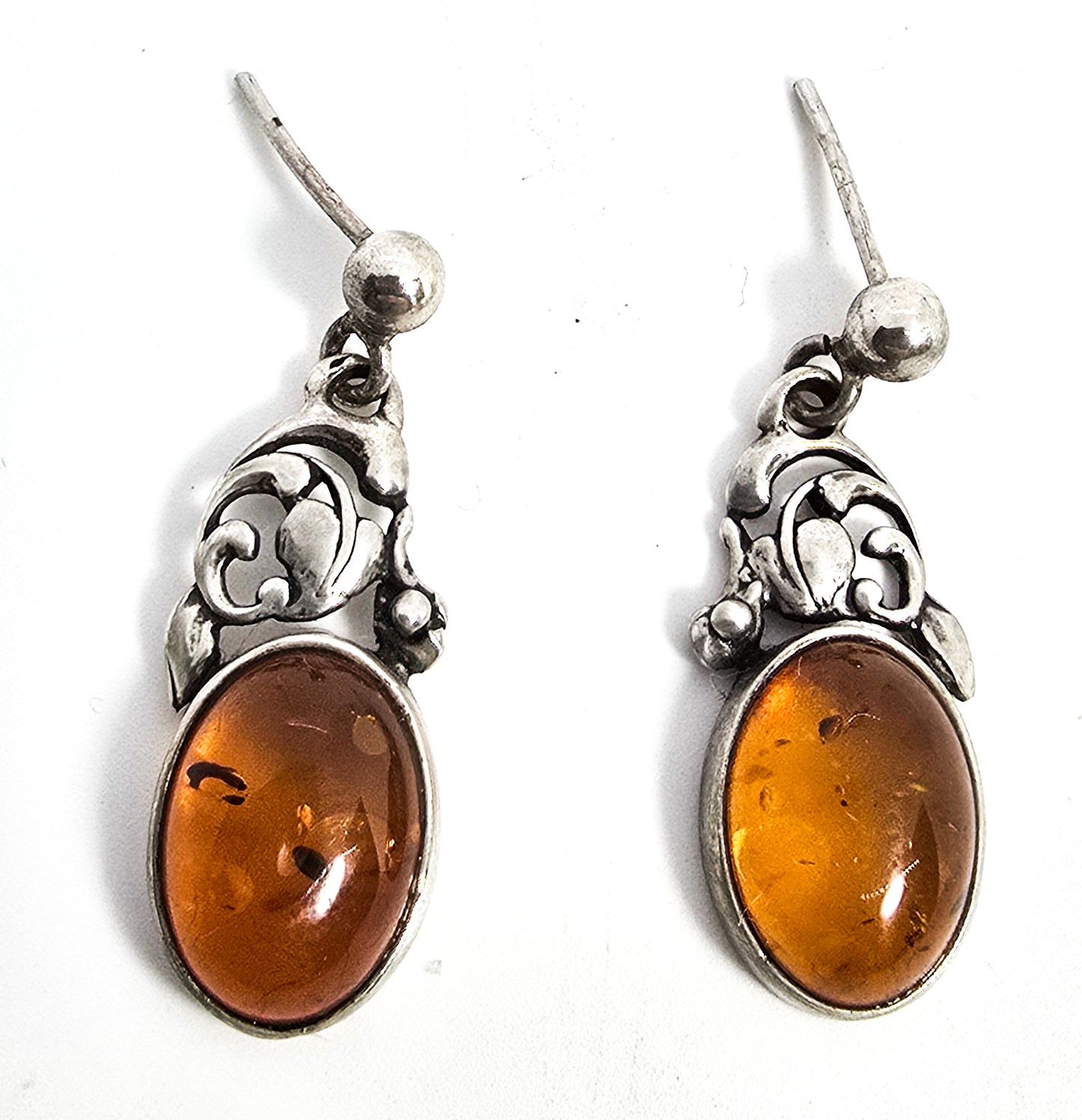 Baltic amber vintage sterling silver ivy forest cottage core drop post earrings