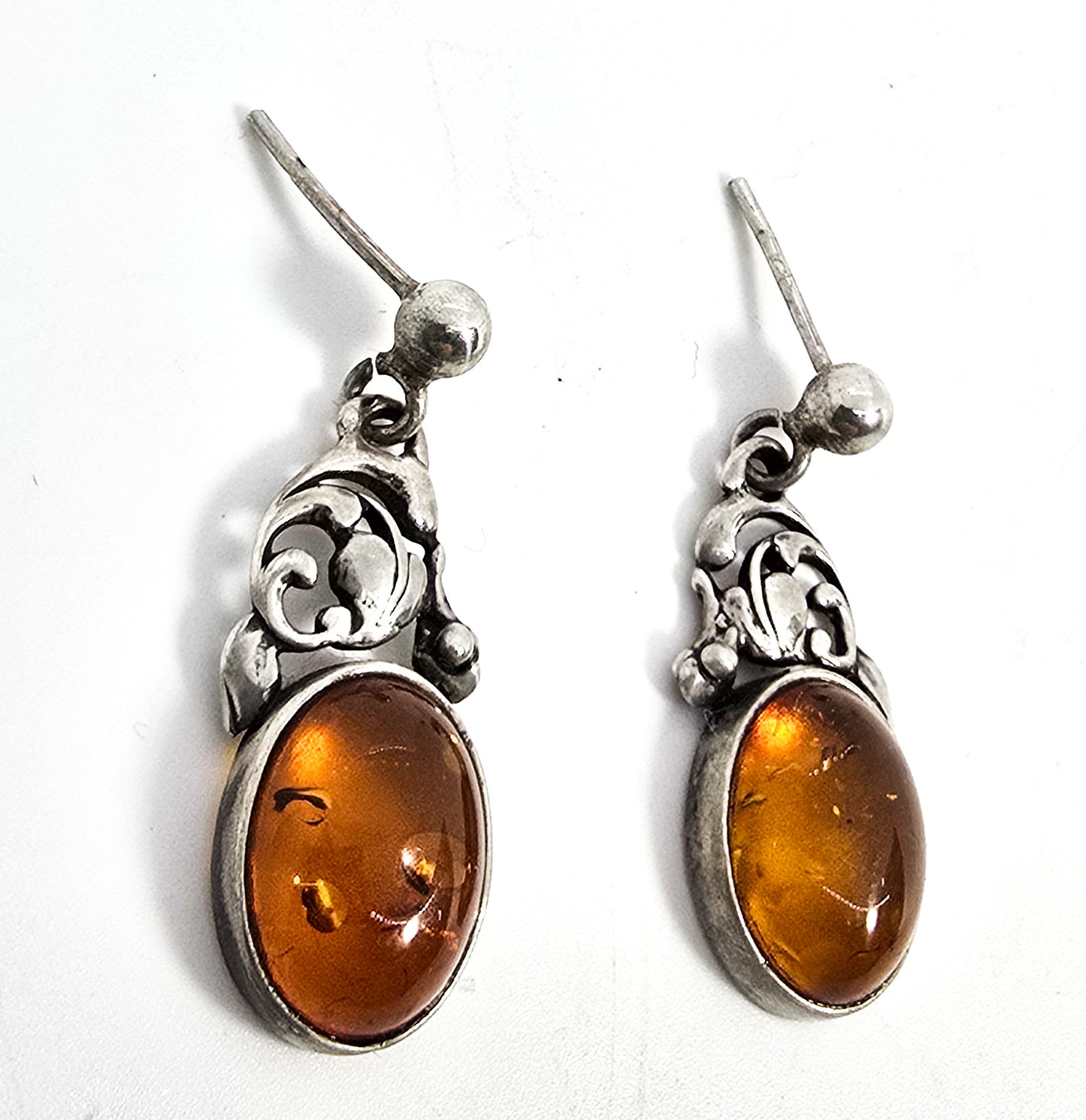Baltic amber vintage sterling silver ivy forest cottage core drop post earrings