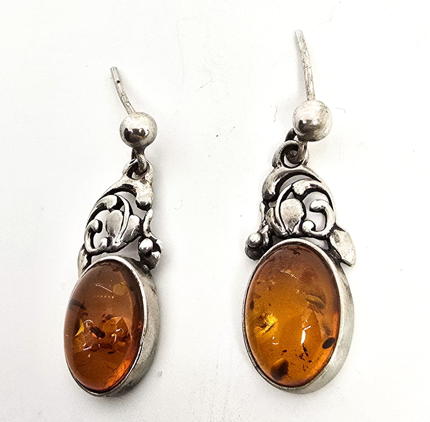 Baltic amber vintage sterling silver ivy forest cottage core drop post earrings