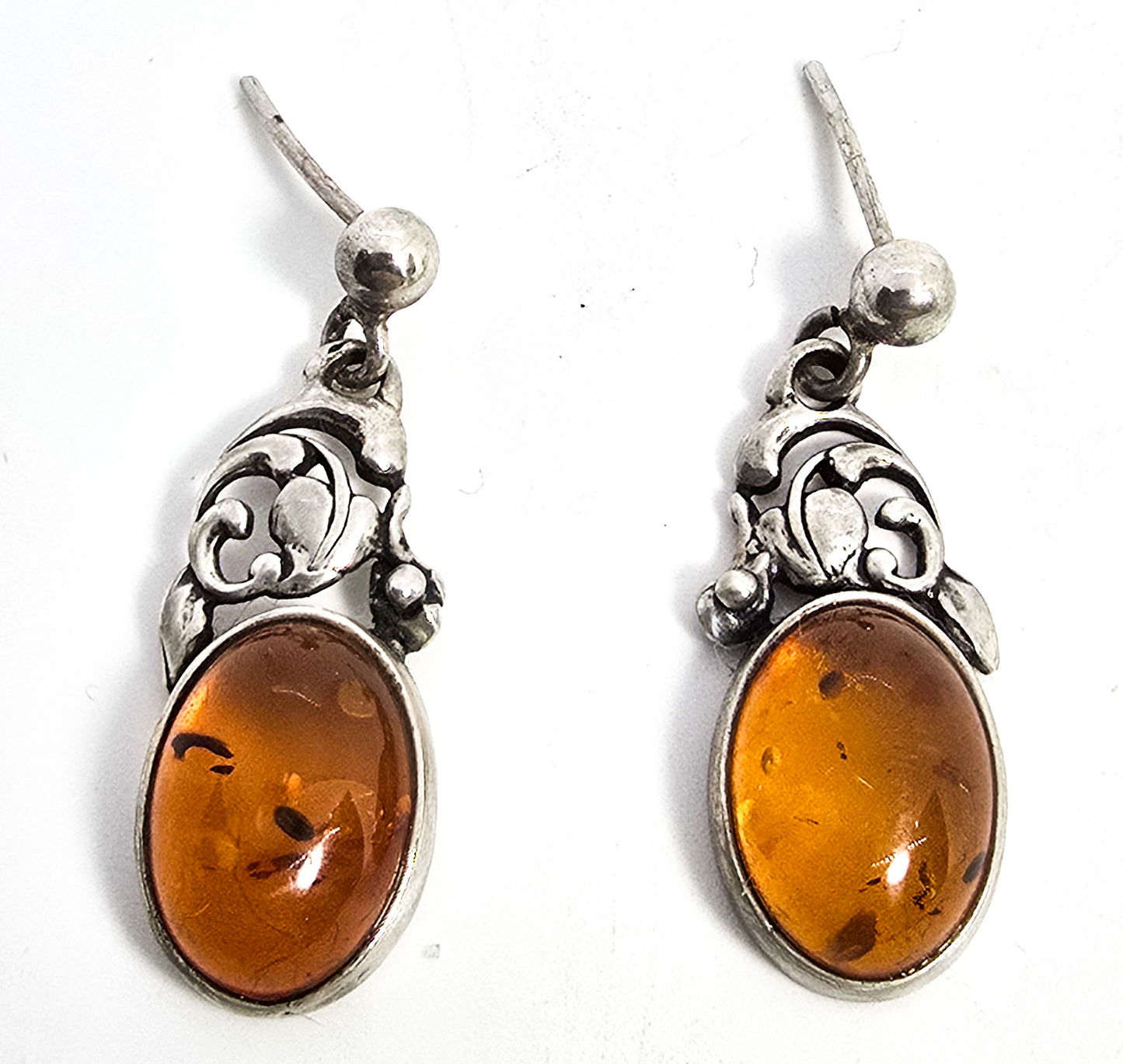Baltic amber vintage sterling silver ivy forest cottage core drop post earrings