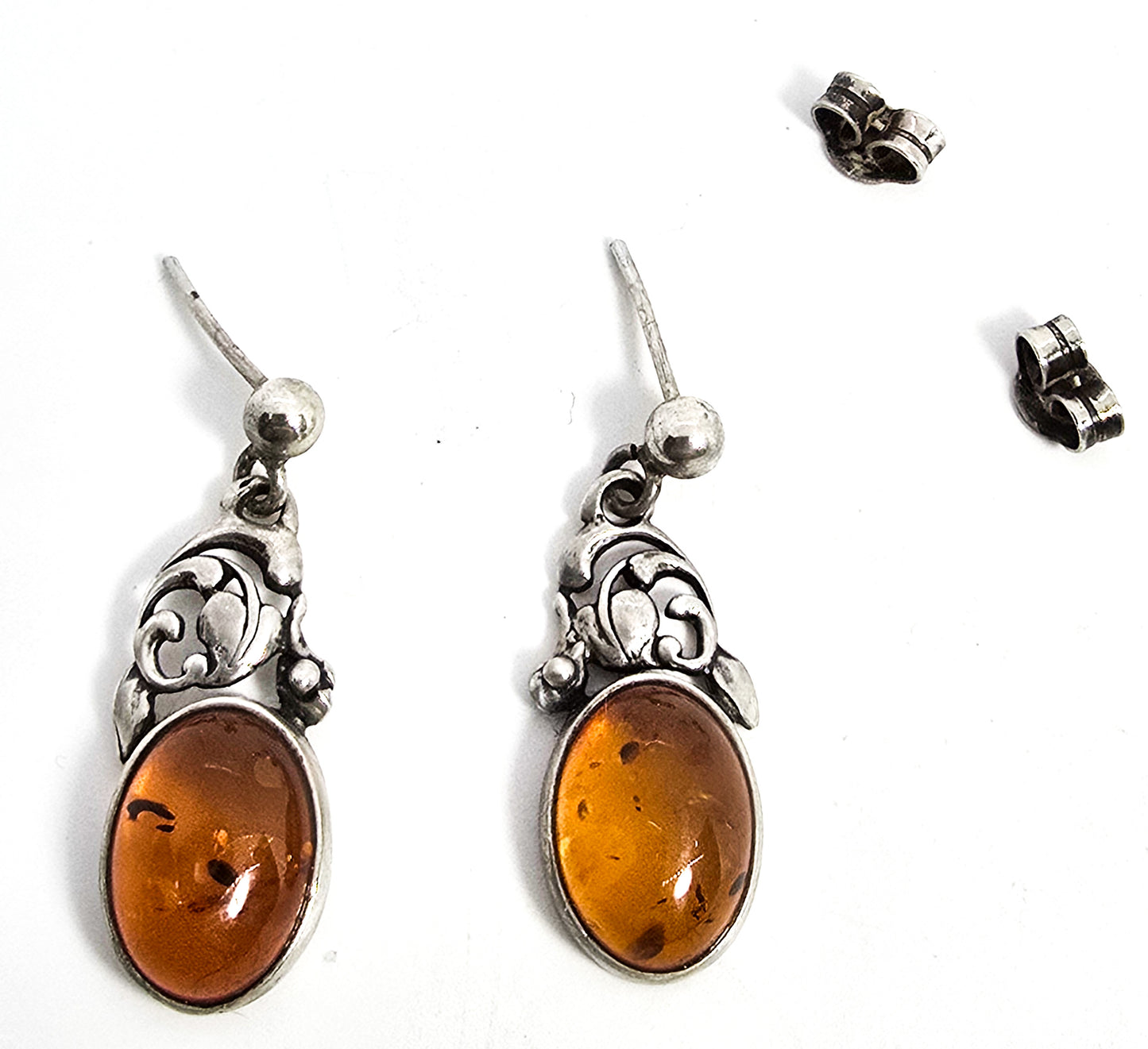 Baltic amber vintage sterling silver ivy forest cottage core drop post earrings