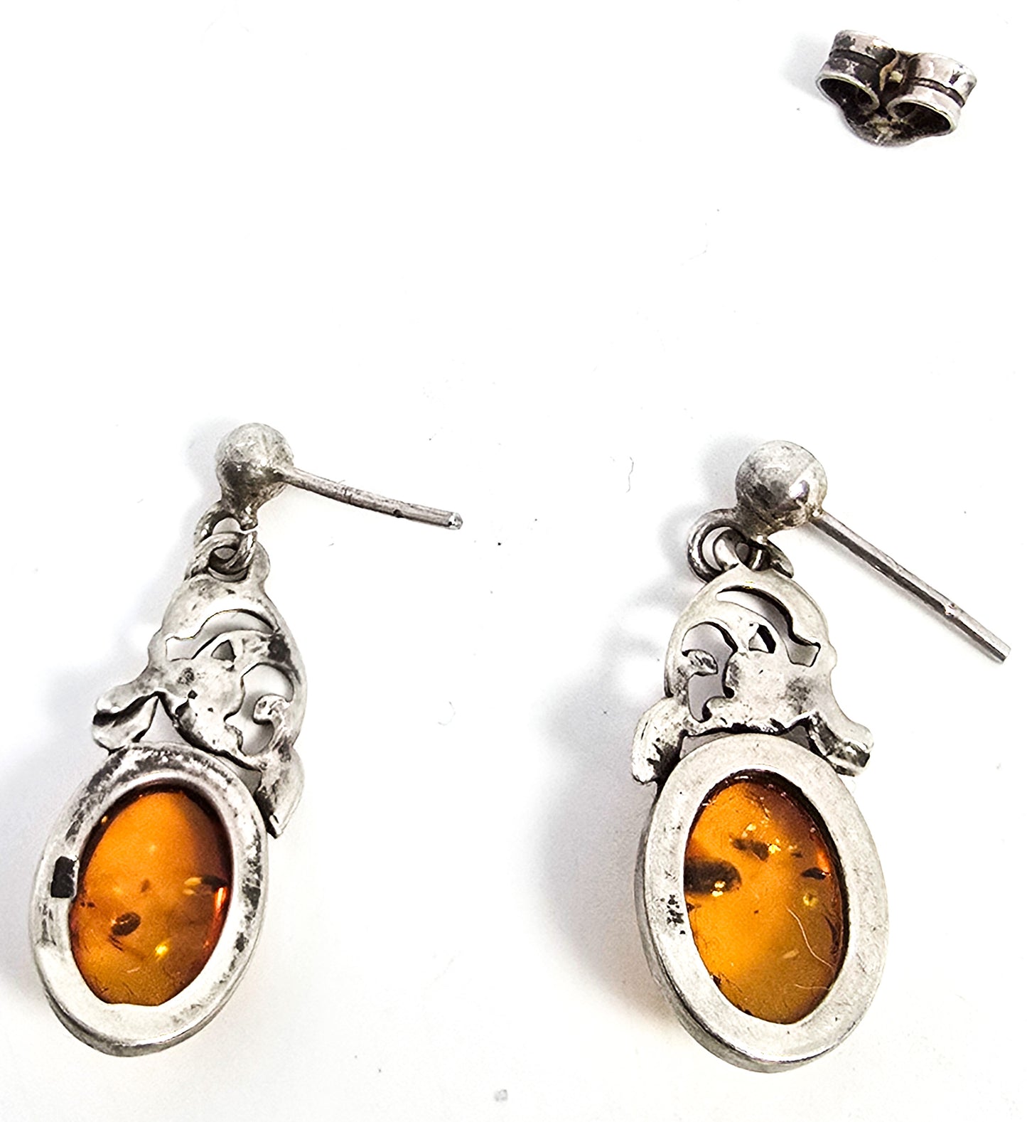 Baltic amber vintage sterling silver ivy forest cottage core drop post earrings