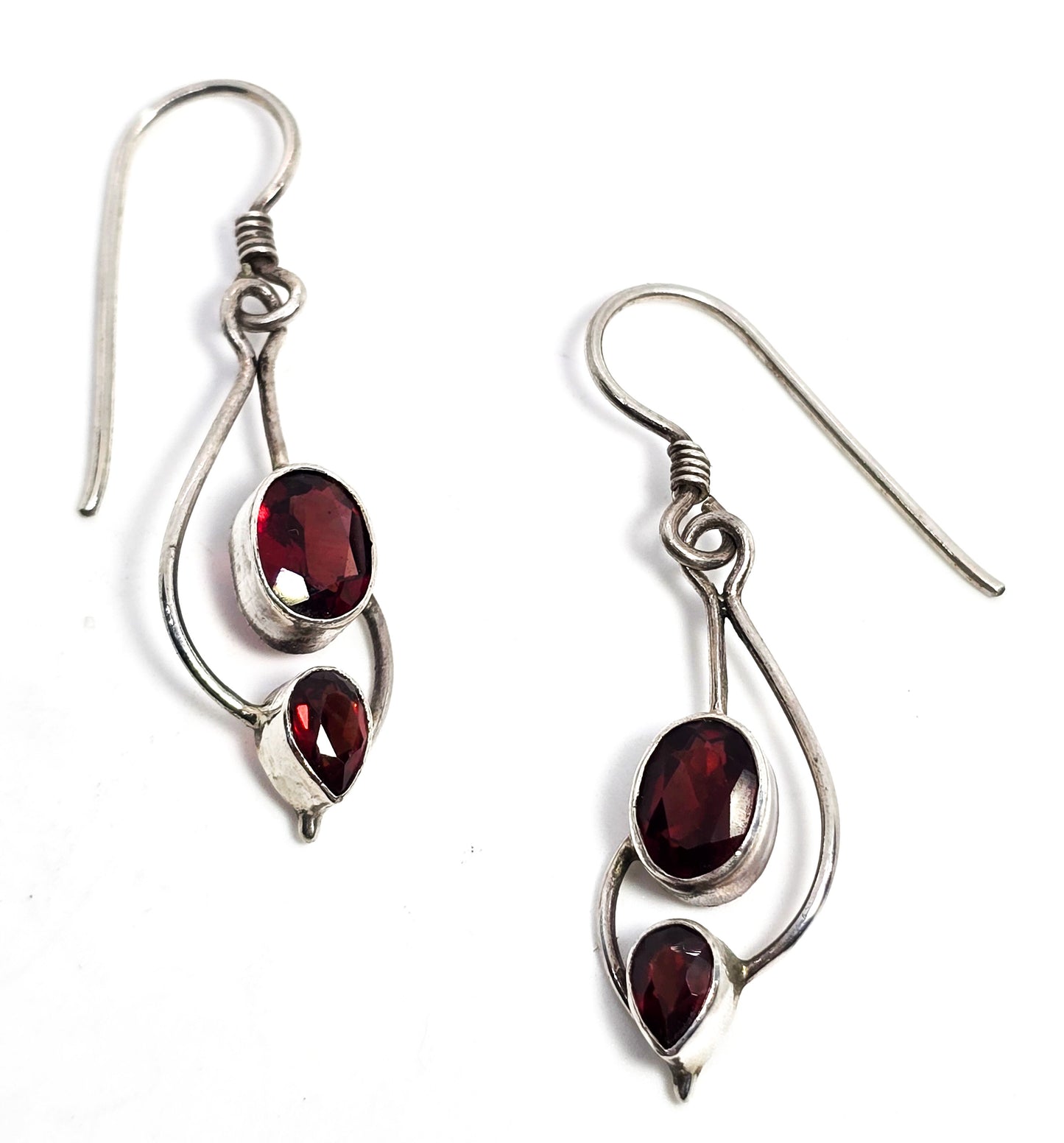 Garnet deep red large multi gemstone abstract sterling silver drop earrings