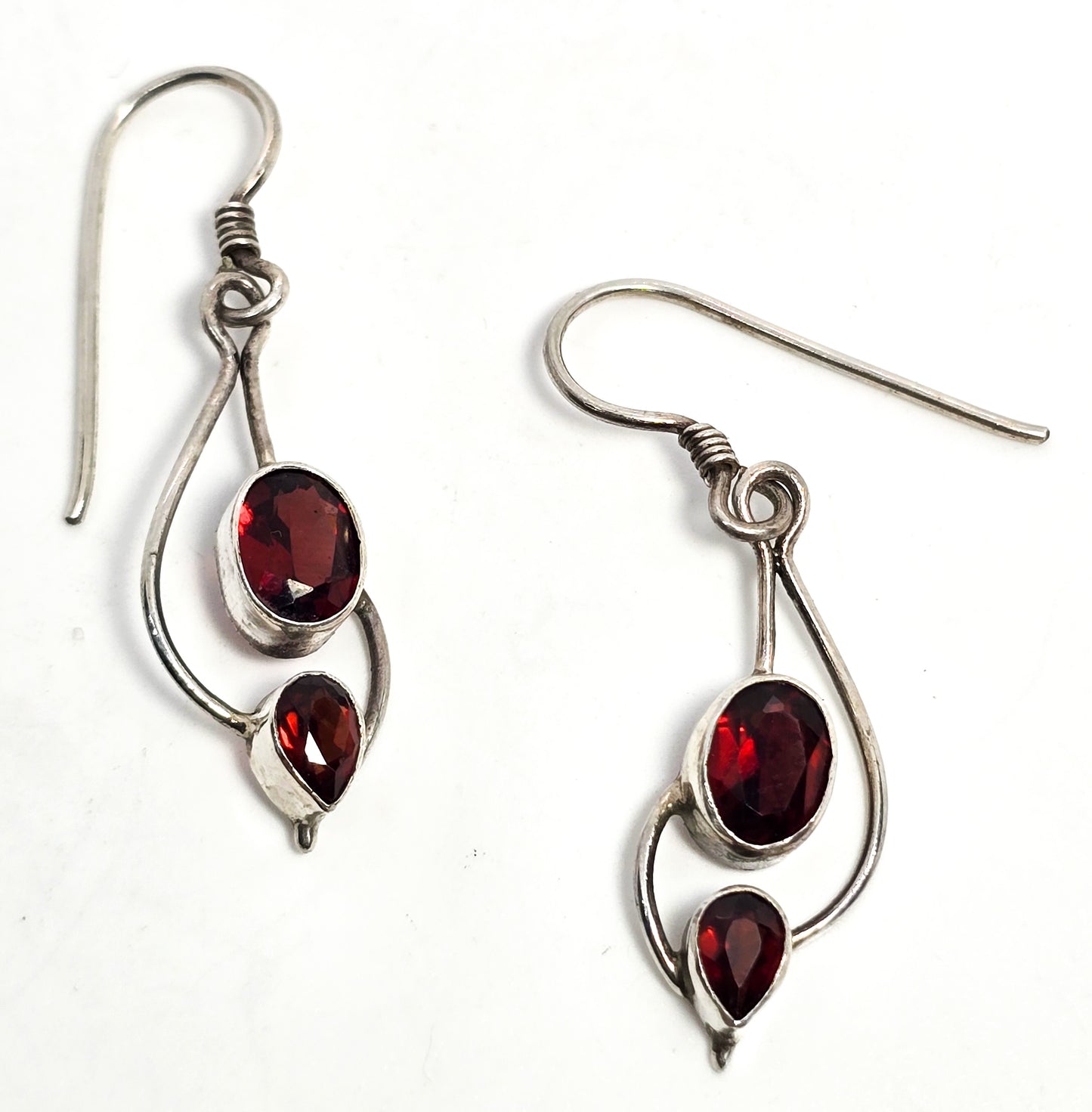 Garnet deep red large multi gemstone abstract sterling silver drop earrings