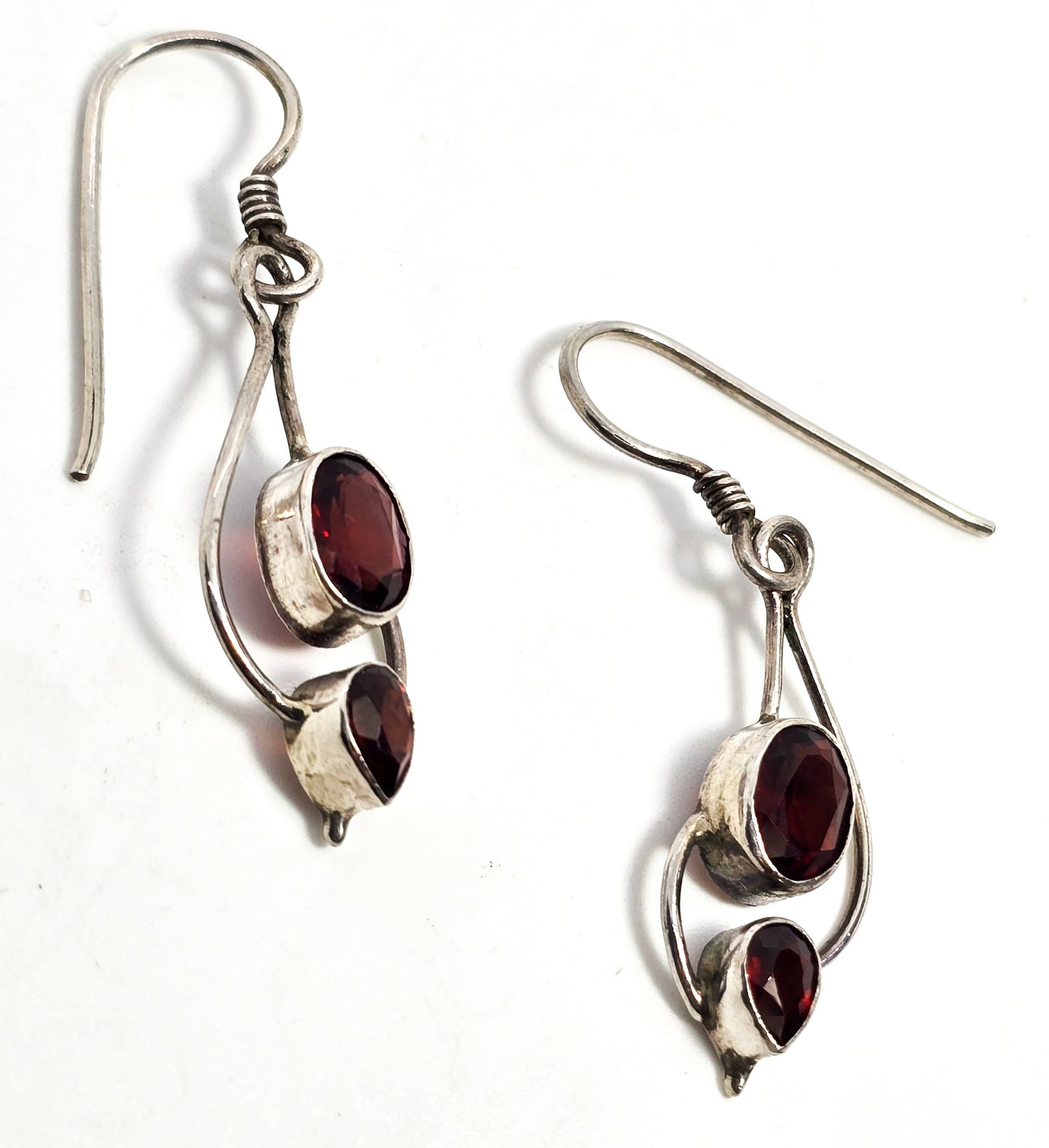 Garnet deep red large multi gemstone abstract sterling silver drop earrings