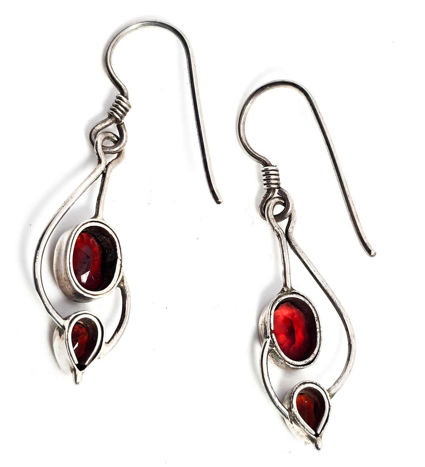 Garnet deep red large multi gemstone abstract sterling silver drop earrings