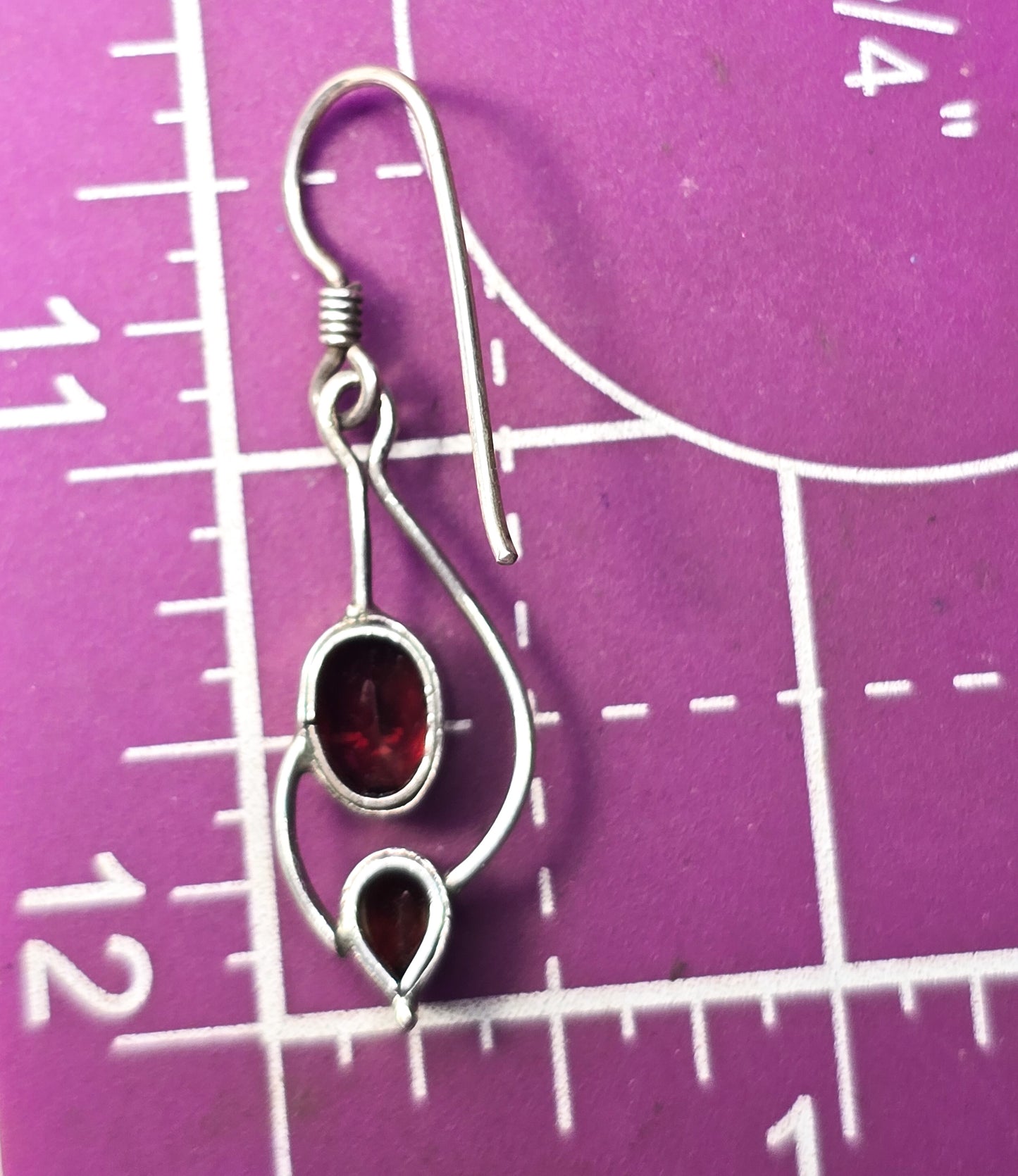 Garnet deep red large multi gemstone abstract sterling silver drop earrings