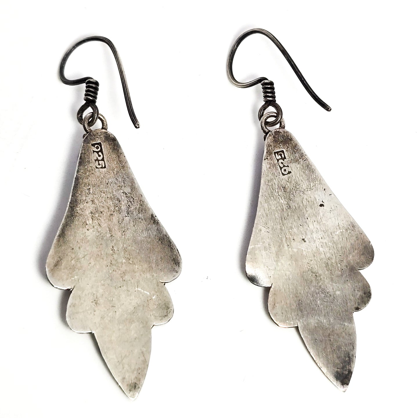 Garnet deep red two toned copper and sterling silver tribal Bali drop earrings