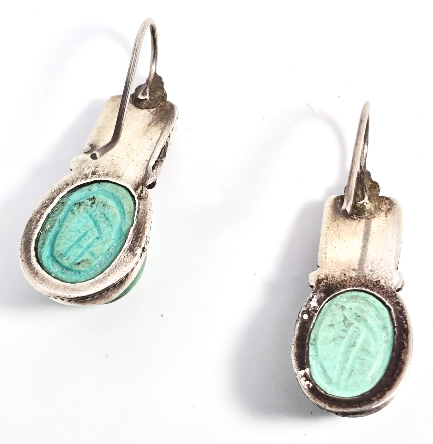 Scarab Egyptian Revival vintage sterling silver amethyst gemstone earrings