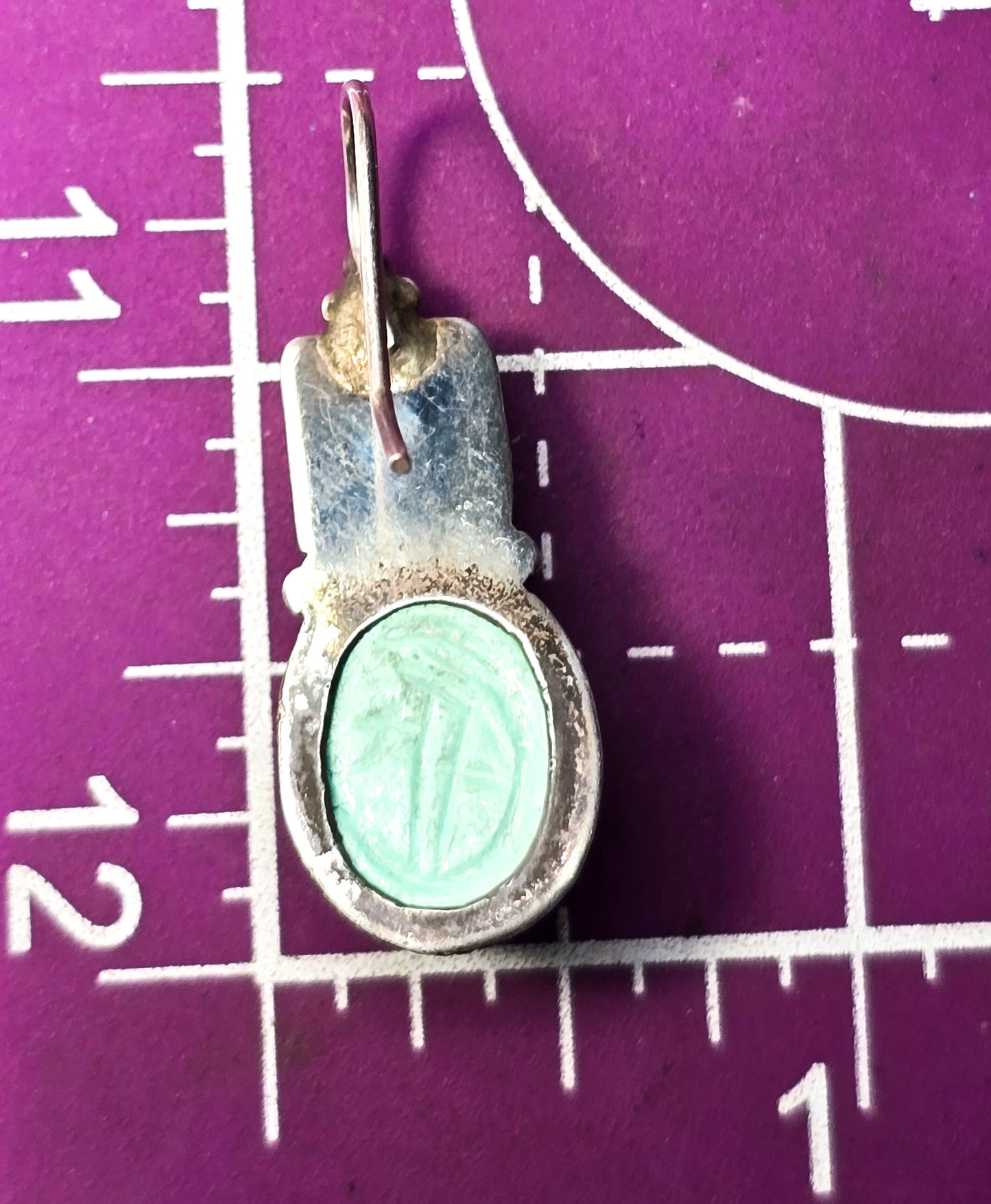 Scarab Egyptian Revival vintage sterling silver amethyst gemstone earrings