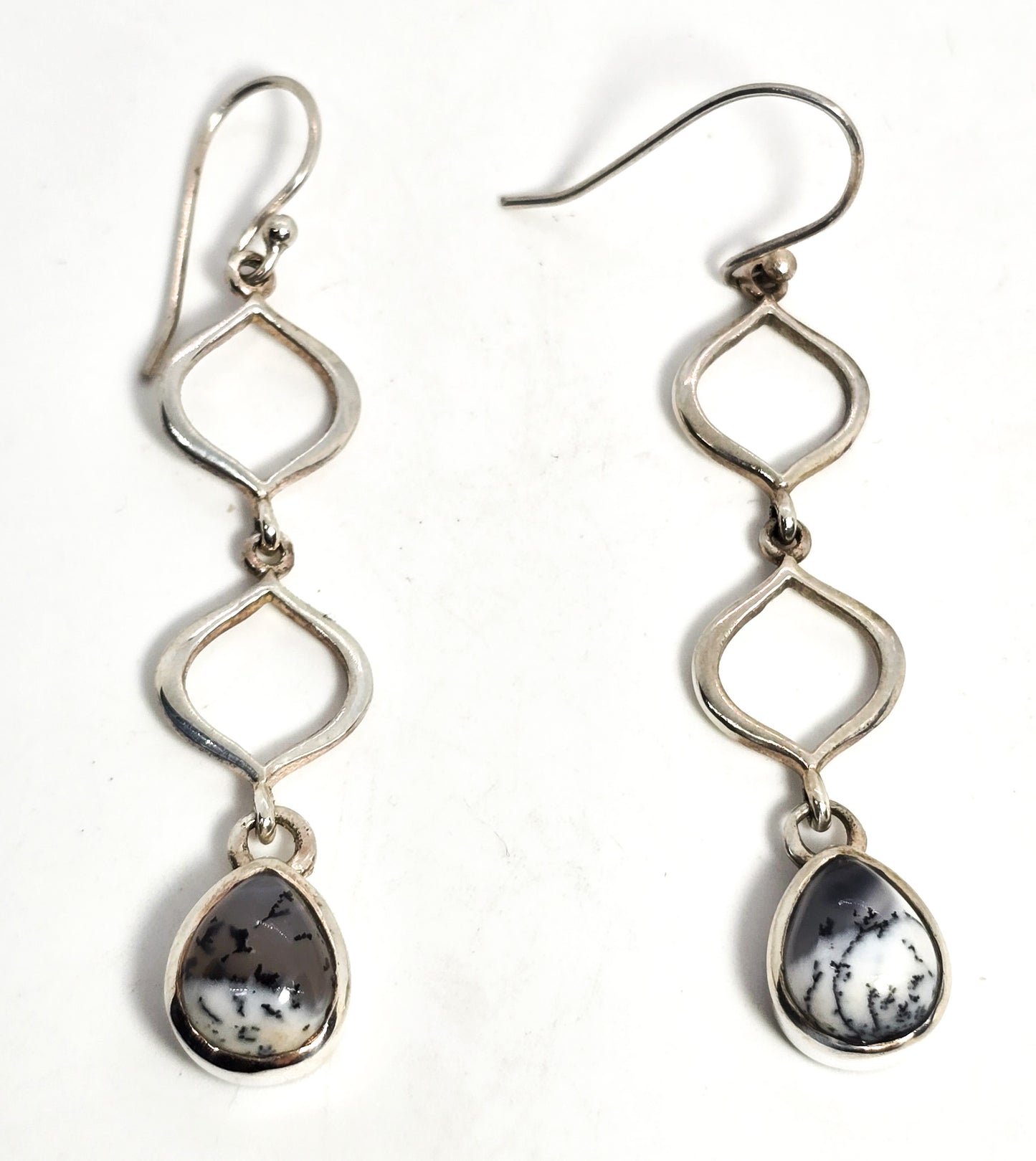 PT Dendritic opal drop articulated pear cut sterling silver drop earrings