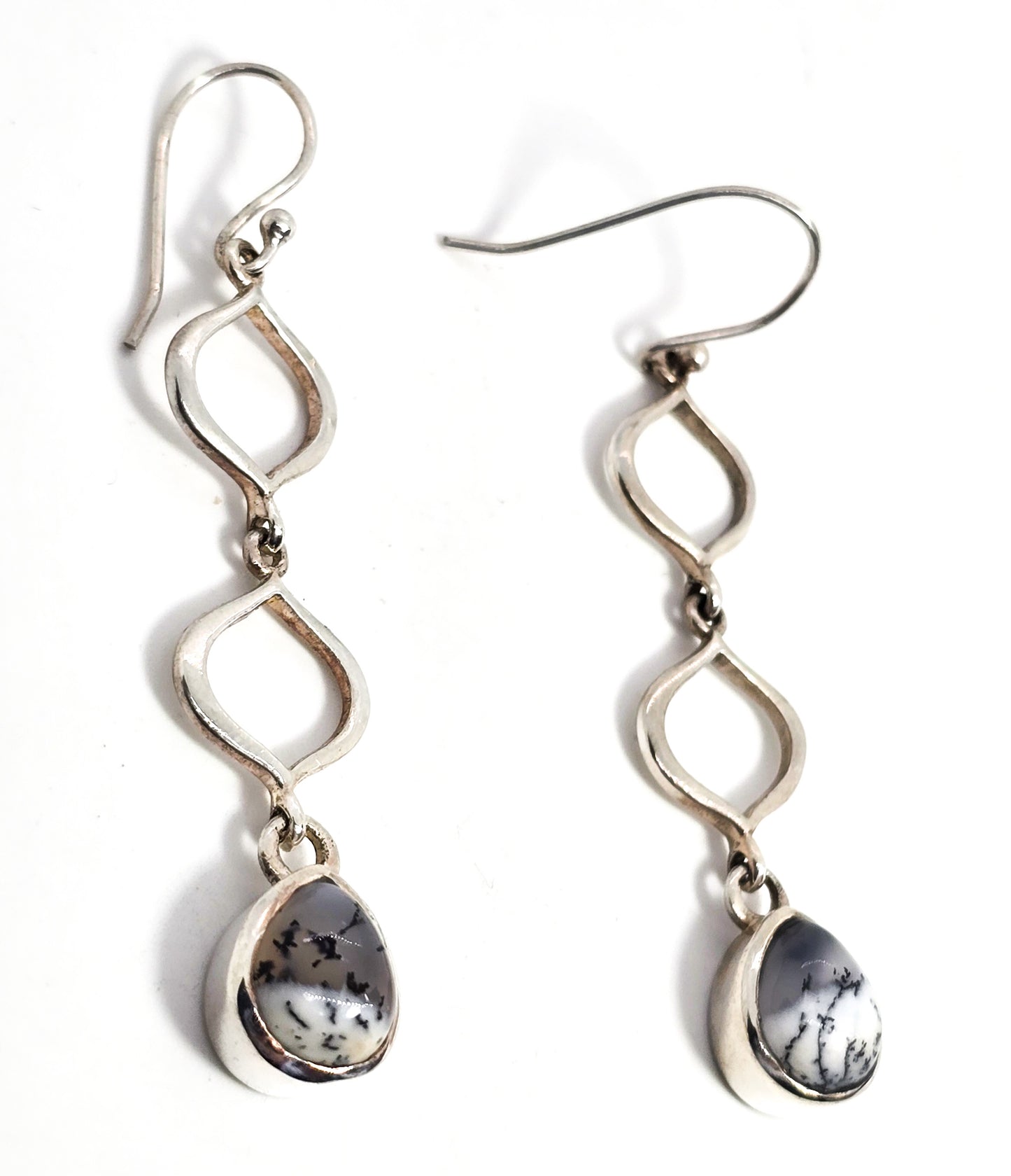 PT Dendritic opal drop articulated pear cut sterling silver drop earrings
