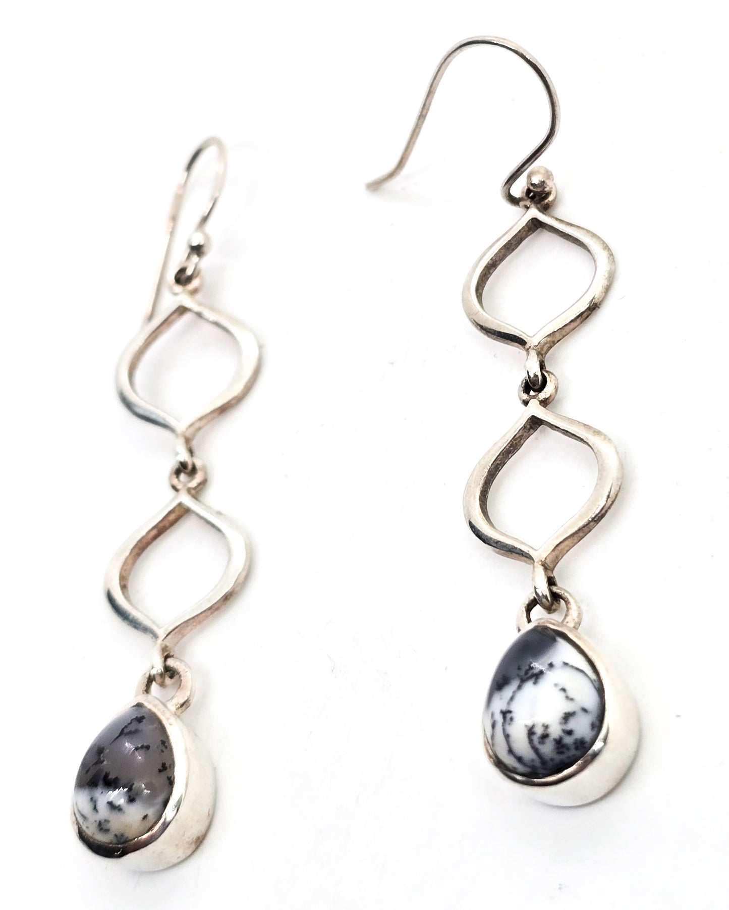 PT Dendritic opal drop articulated pear cut sterling silver drop earrings