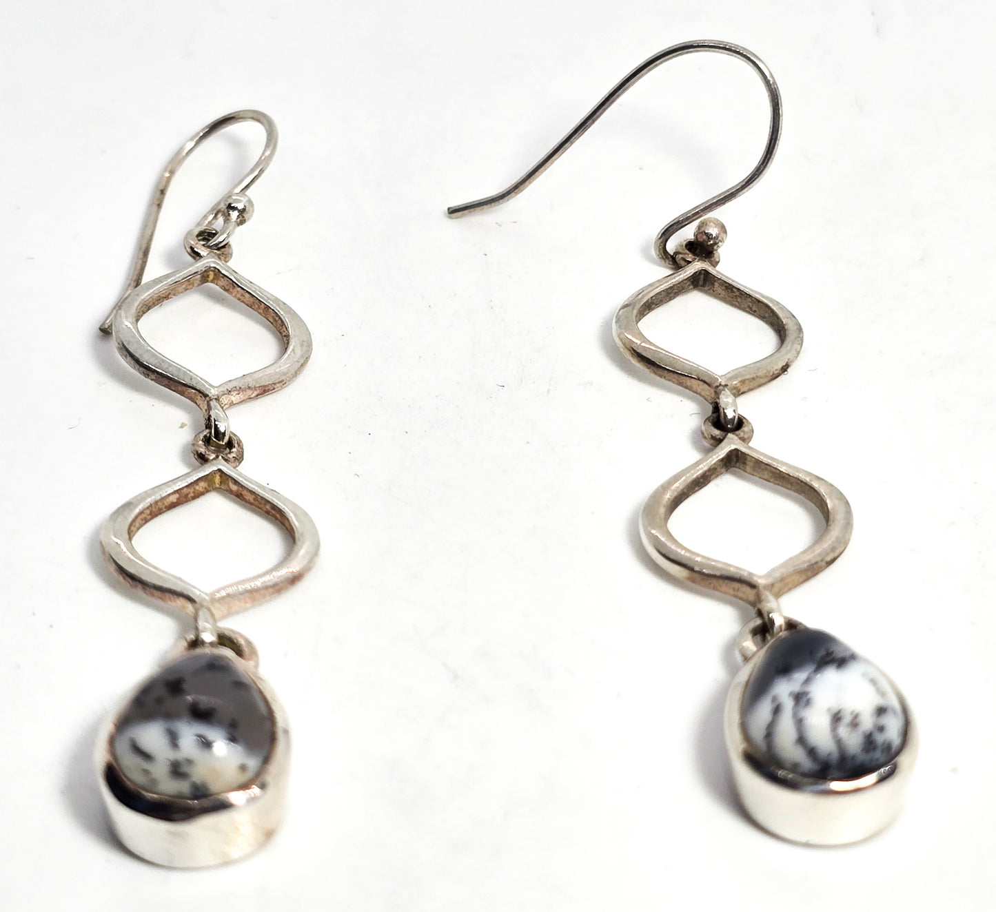 PT Dendritic opal drop articulated pear cut sterling silver drop earrings