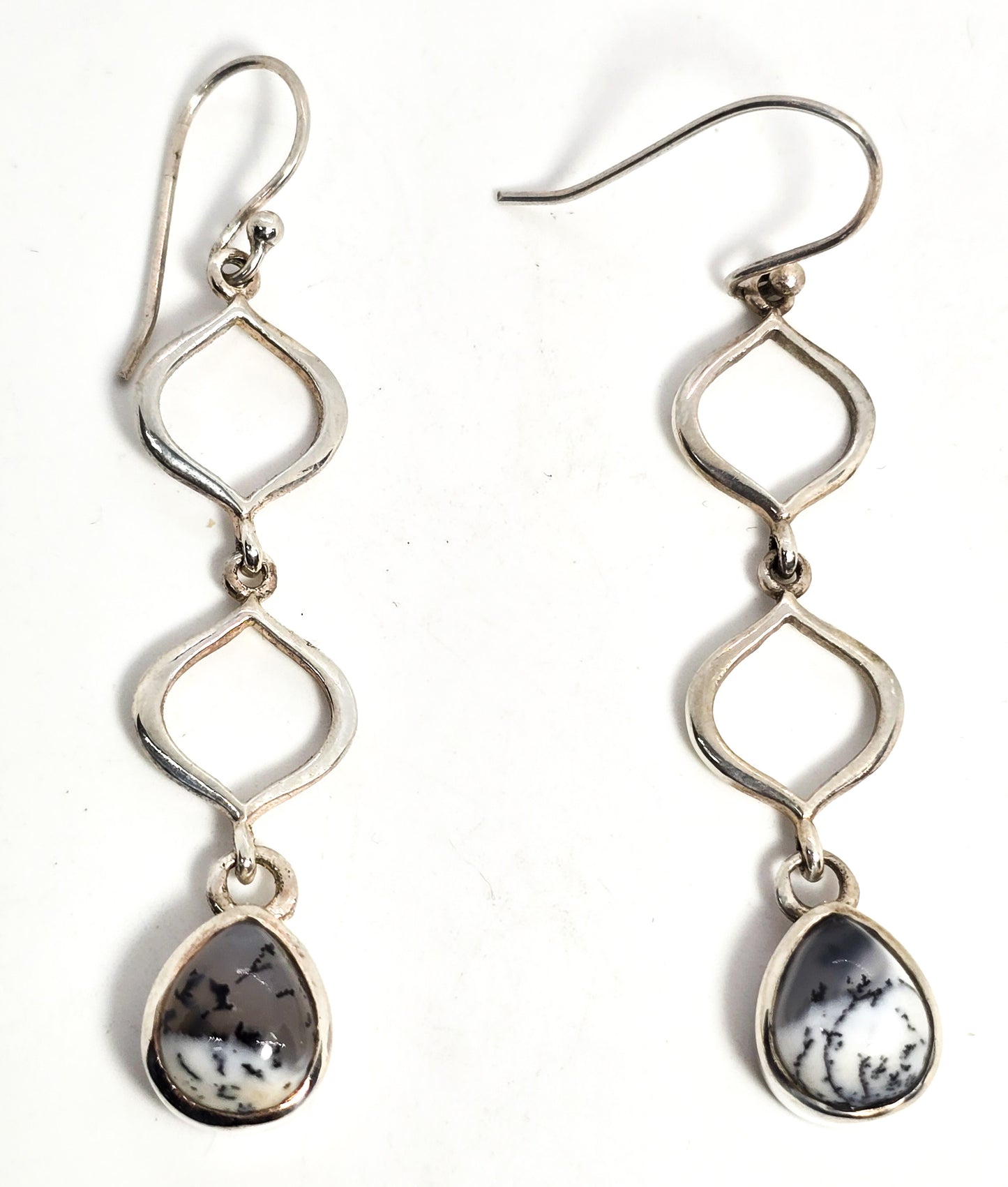 PT Dendritic opal drop articulated pear cut sterling silver drop earrings