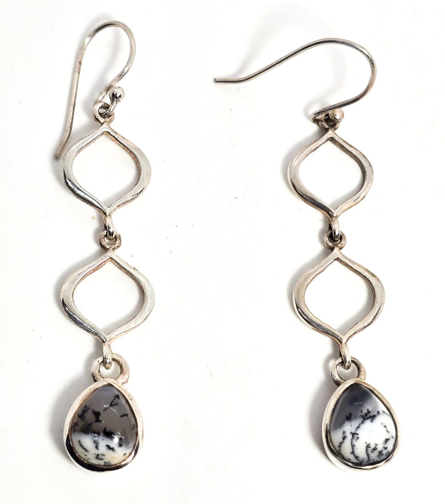 PT Dendritic opal drop articulated pear cut sterling silver drop earrings