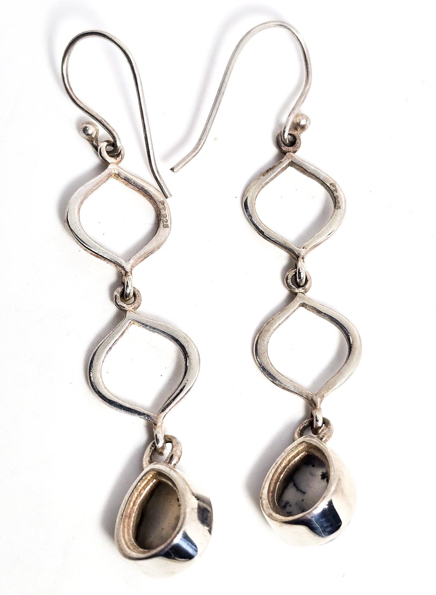 PT Dendritic opal drop articulated pear cut sterling silver drop earrings