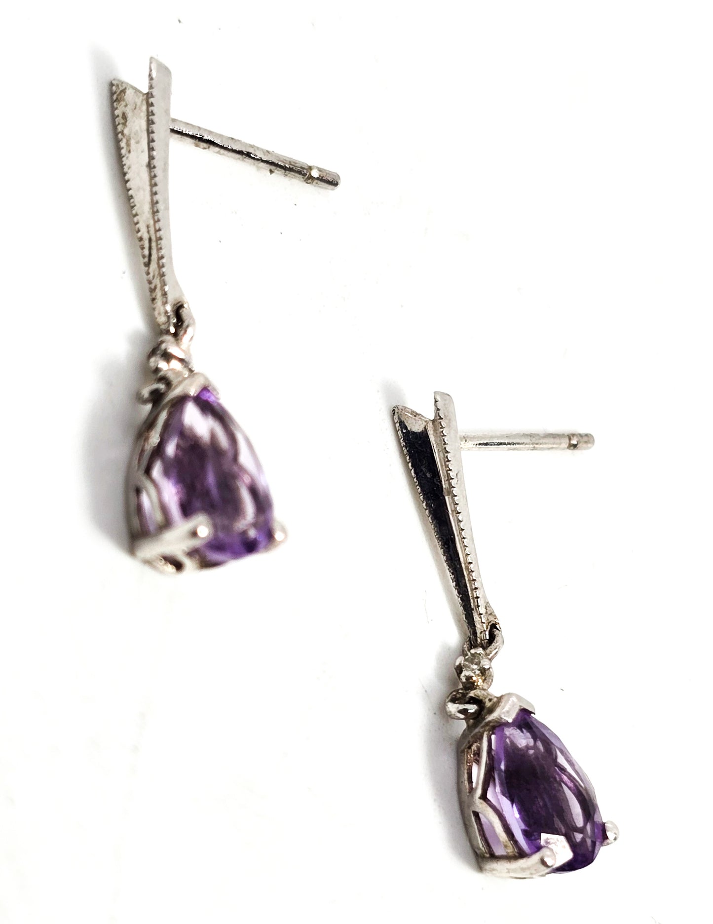Amethyst pear cut purple gemstone elegant drop dainty sterling silver earrings