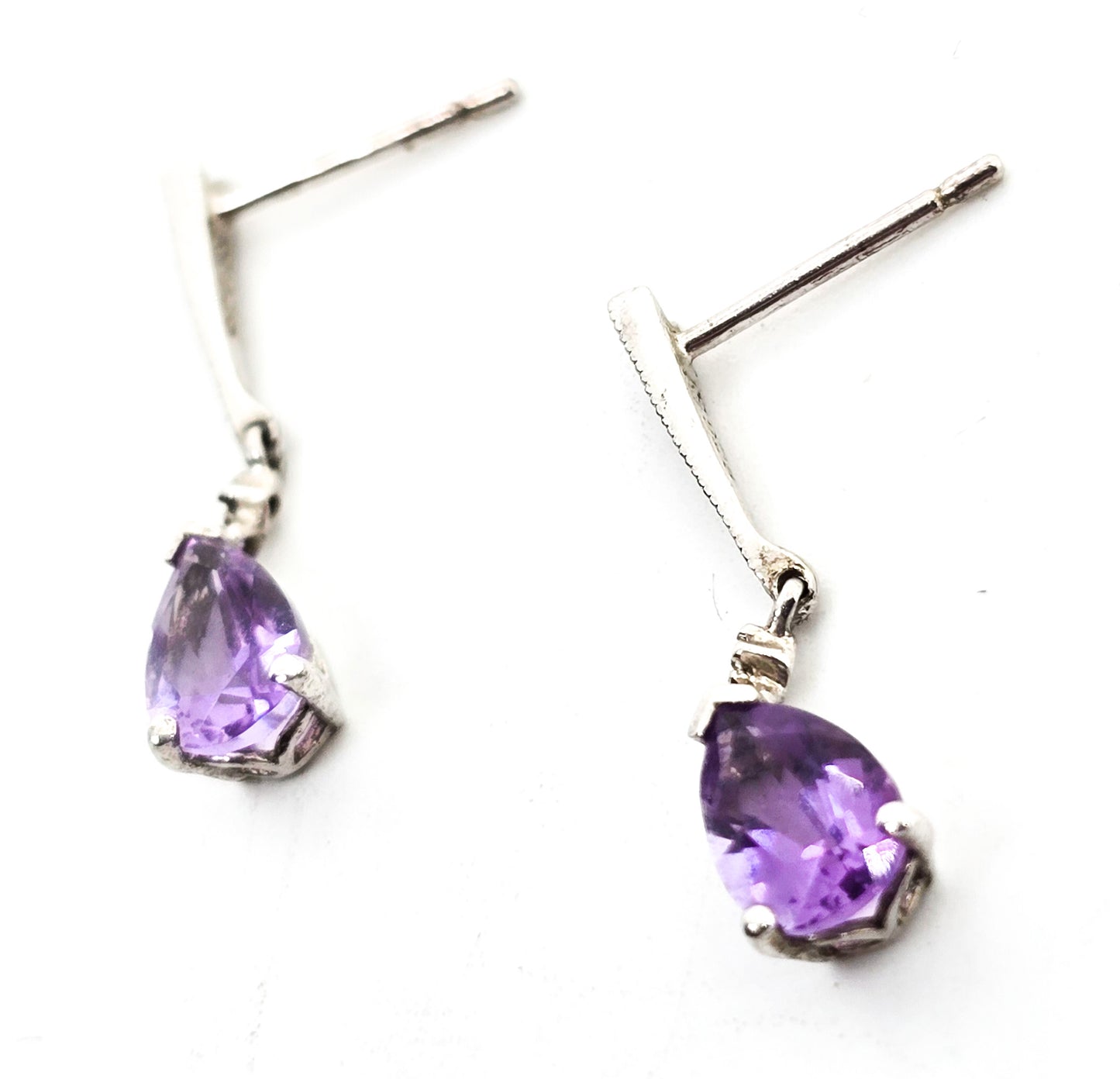 Amethyst pear cut purple gemstone elegant drop dainty sterling silver earrings