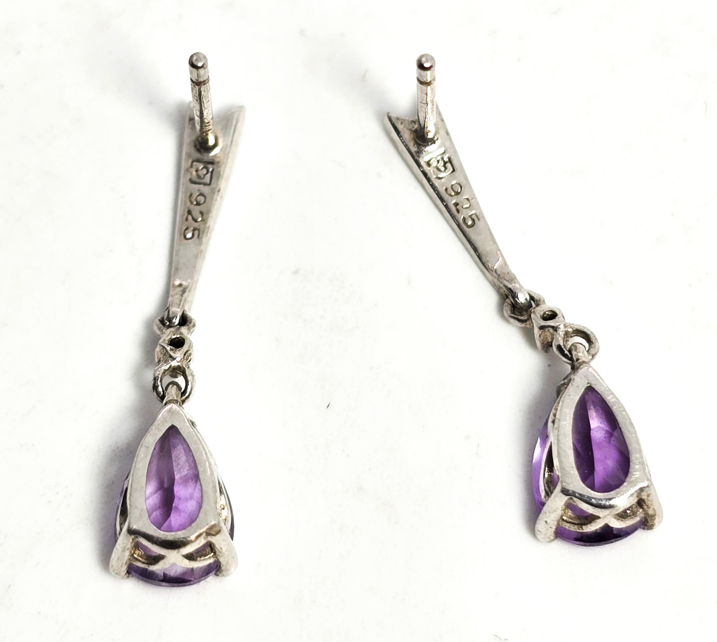 Amethyst pear cut purple gemstone elegant drop dainty sterling silver earrings