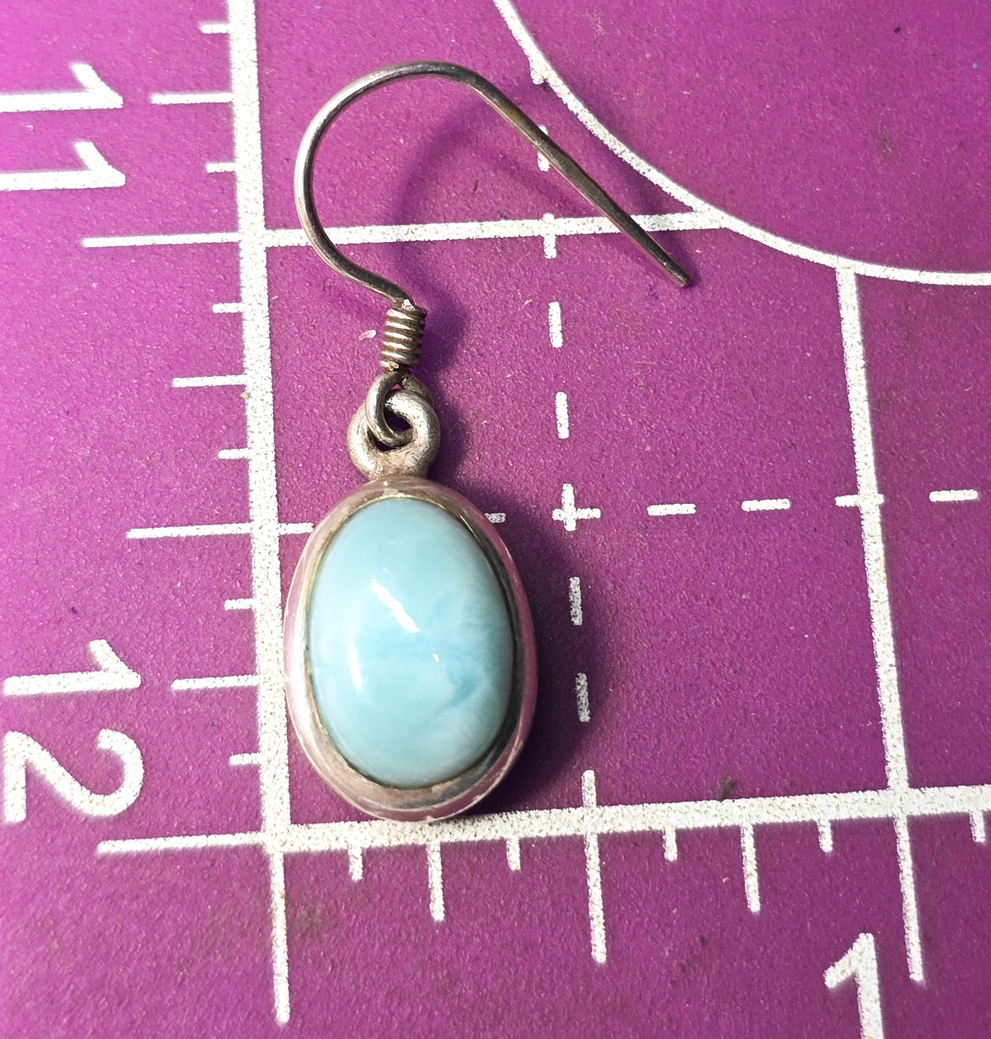 Larimar light blue gemstone oval sterling silver vintage drop earrings