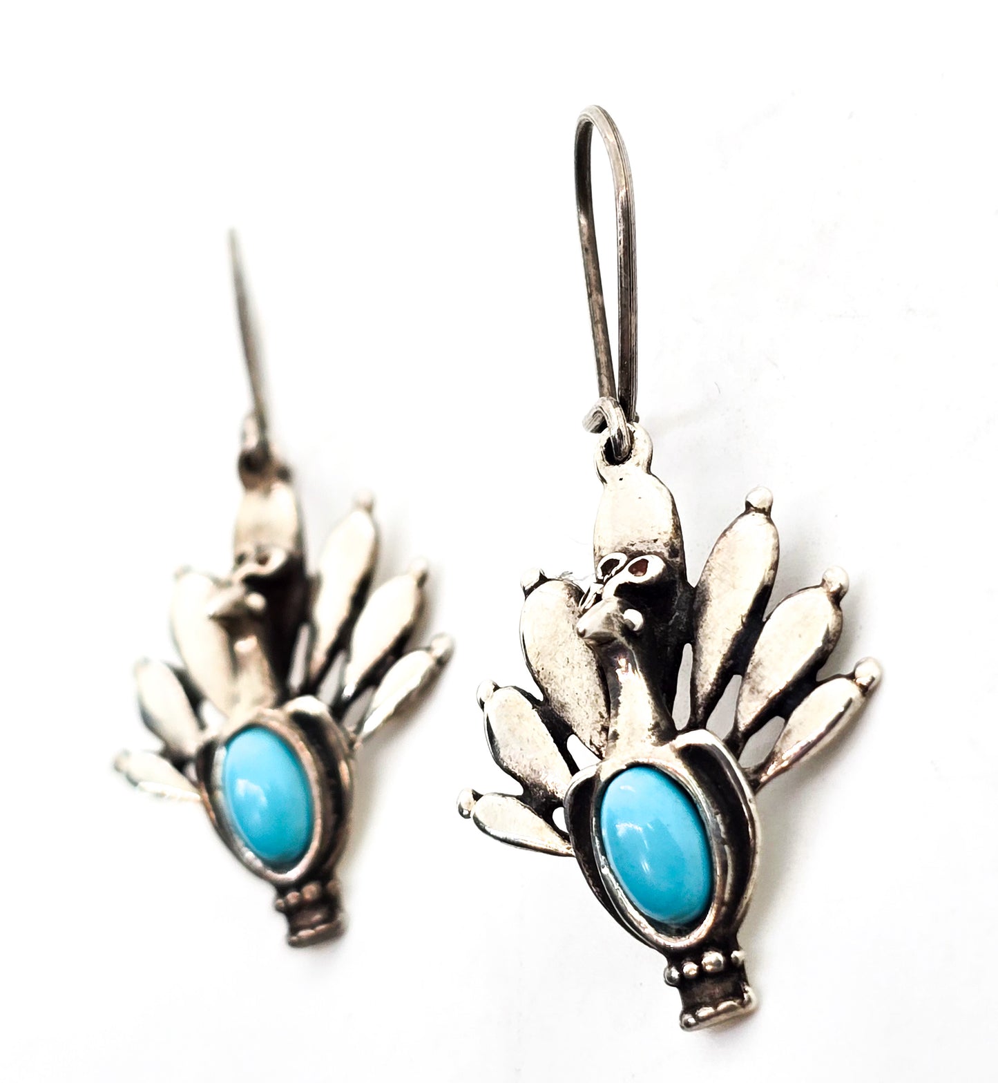 Blue turquoise gemstone peacock vintage Southwestern sterling silver earrings