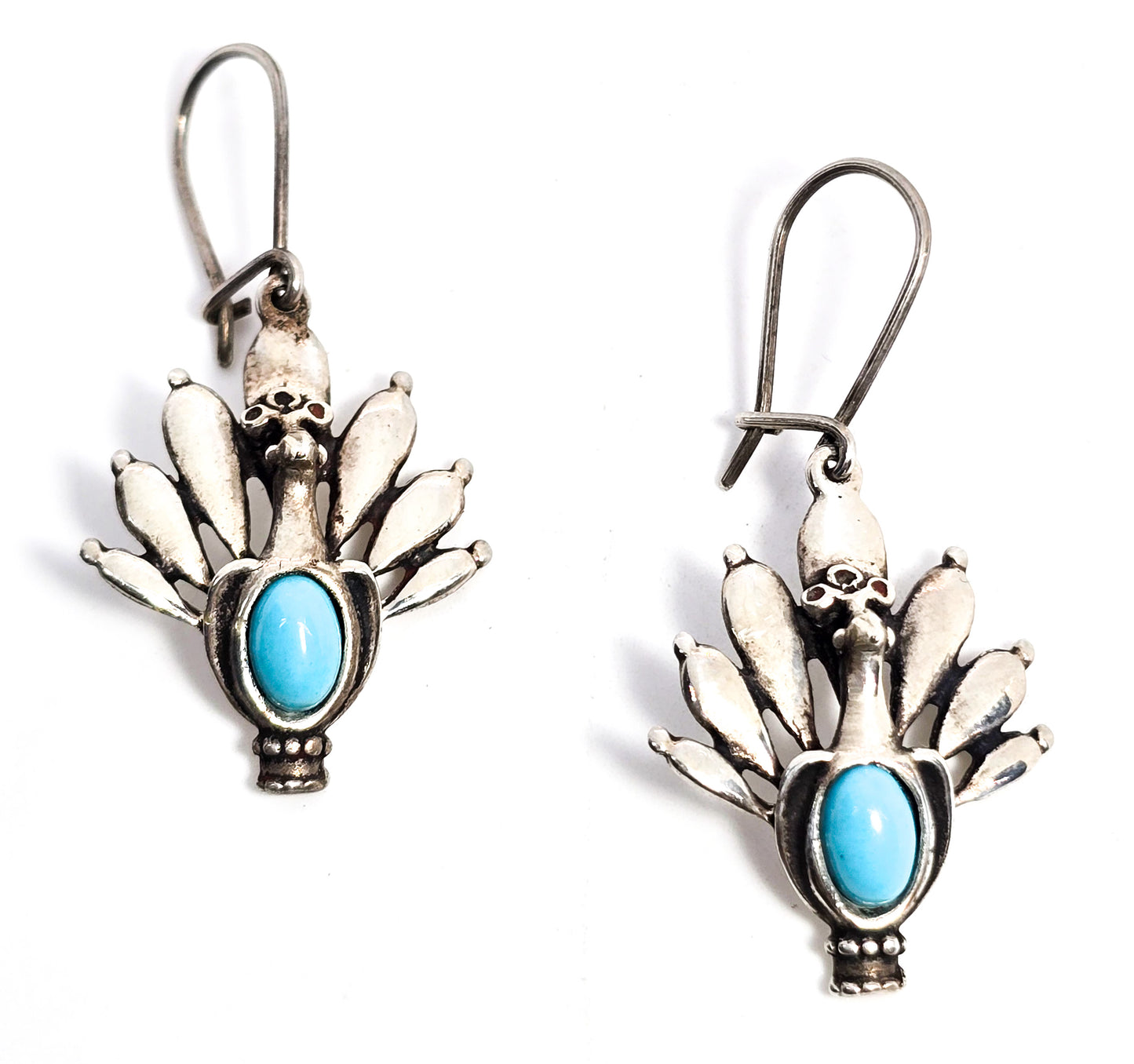 Blue turquoise gemstone peacock vintage Southwestern sterling silver earrings