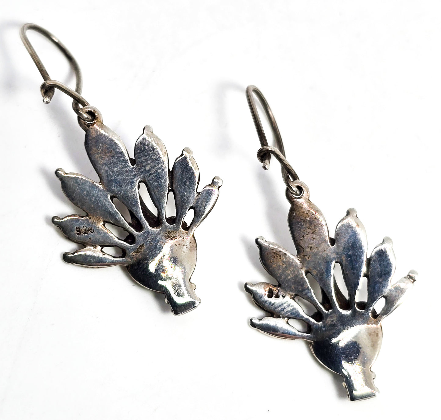 Blue turquoise gemstone peacock vintage Southwestern sterling silver earrings