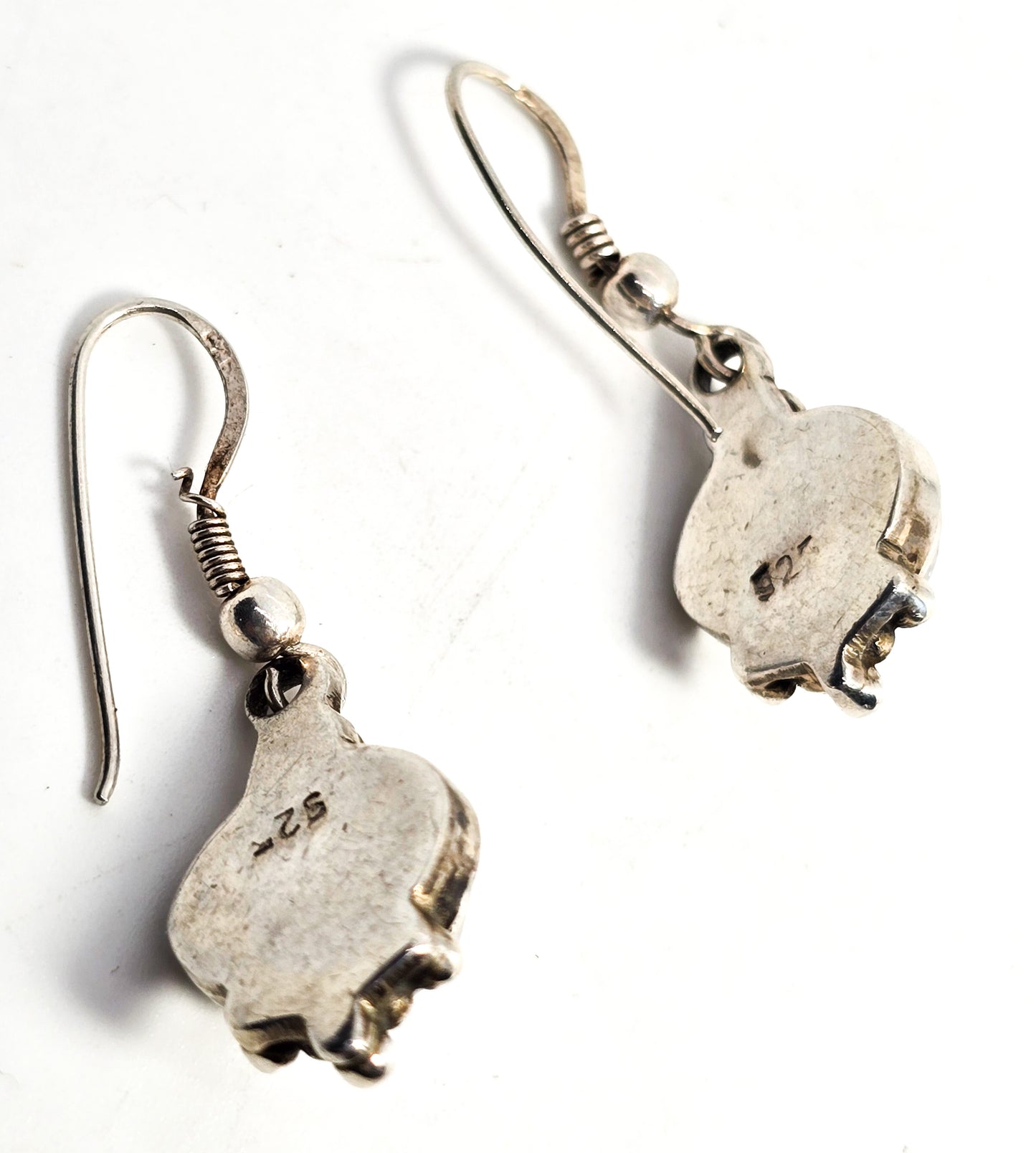 Blue moonstone gemstone tribal Balinese style sterling silver drop earrings