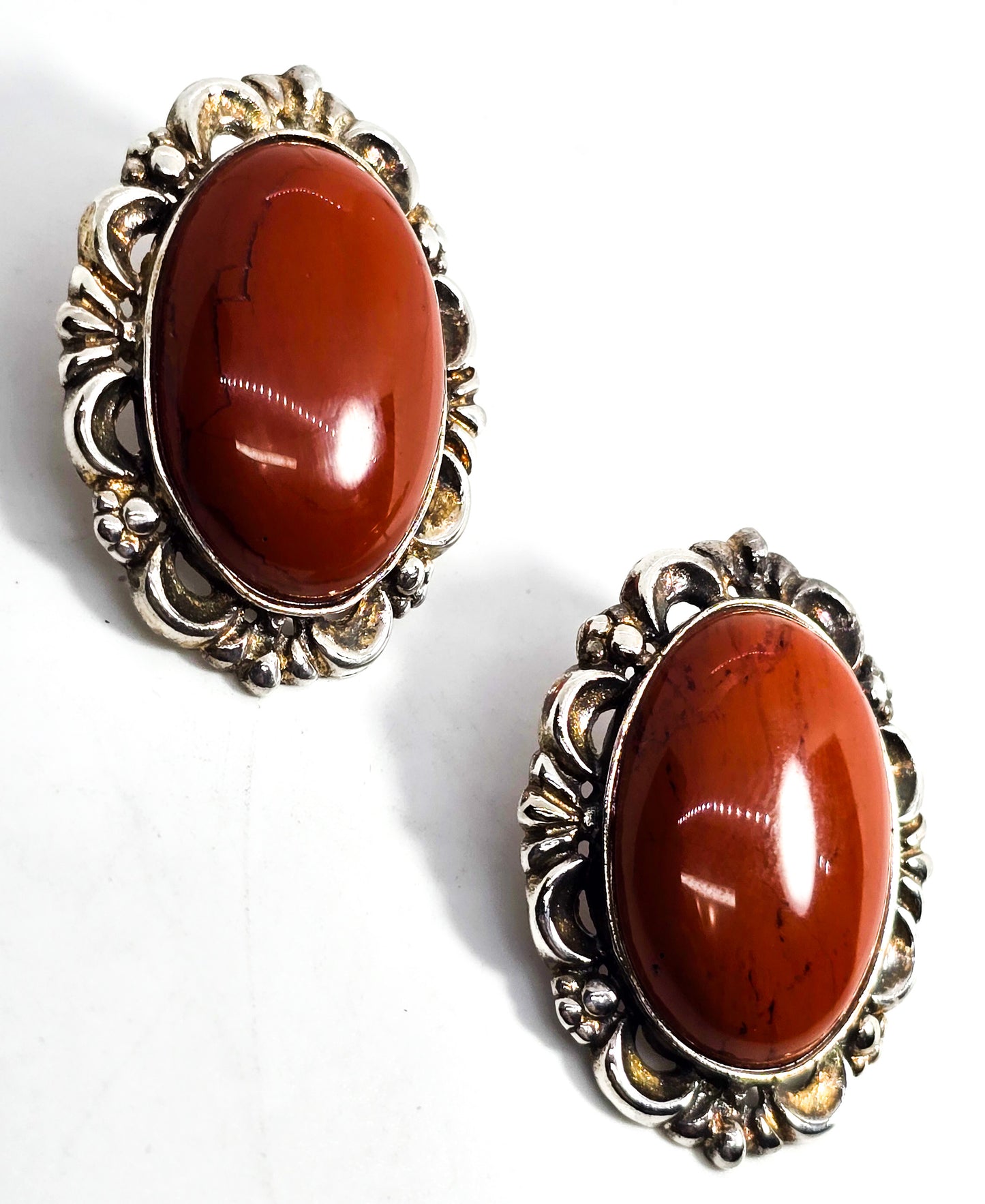 Red Jasper sterling silver large signed designer sterling silver post earrings