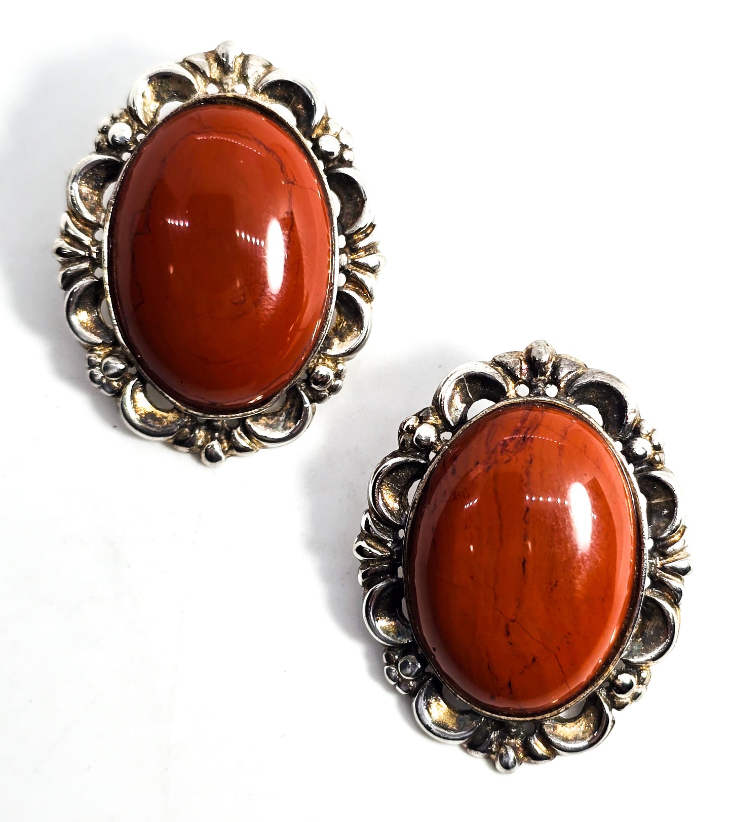 Red Jasper sterling silver large signed designer sterling silver post earrings
