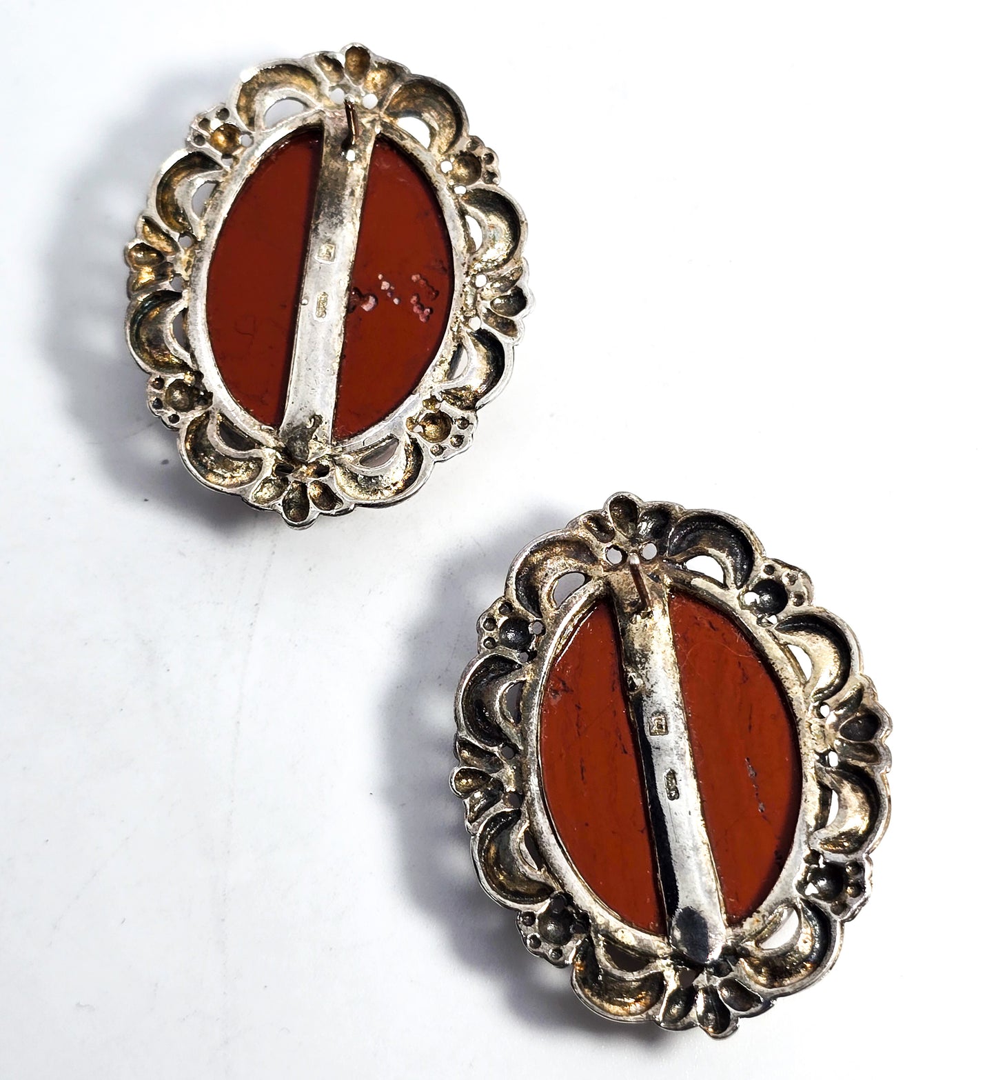 Red Jasper sterling silver large signed designer sterling silver post earrings