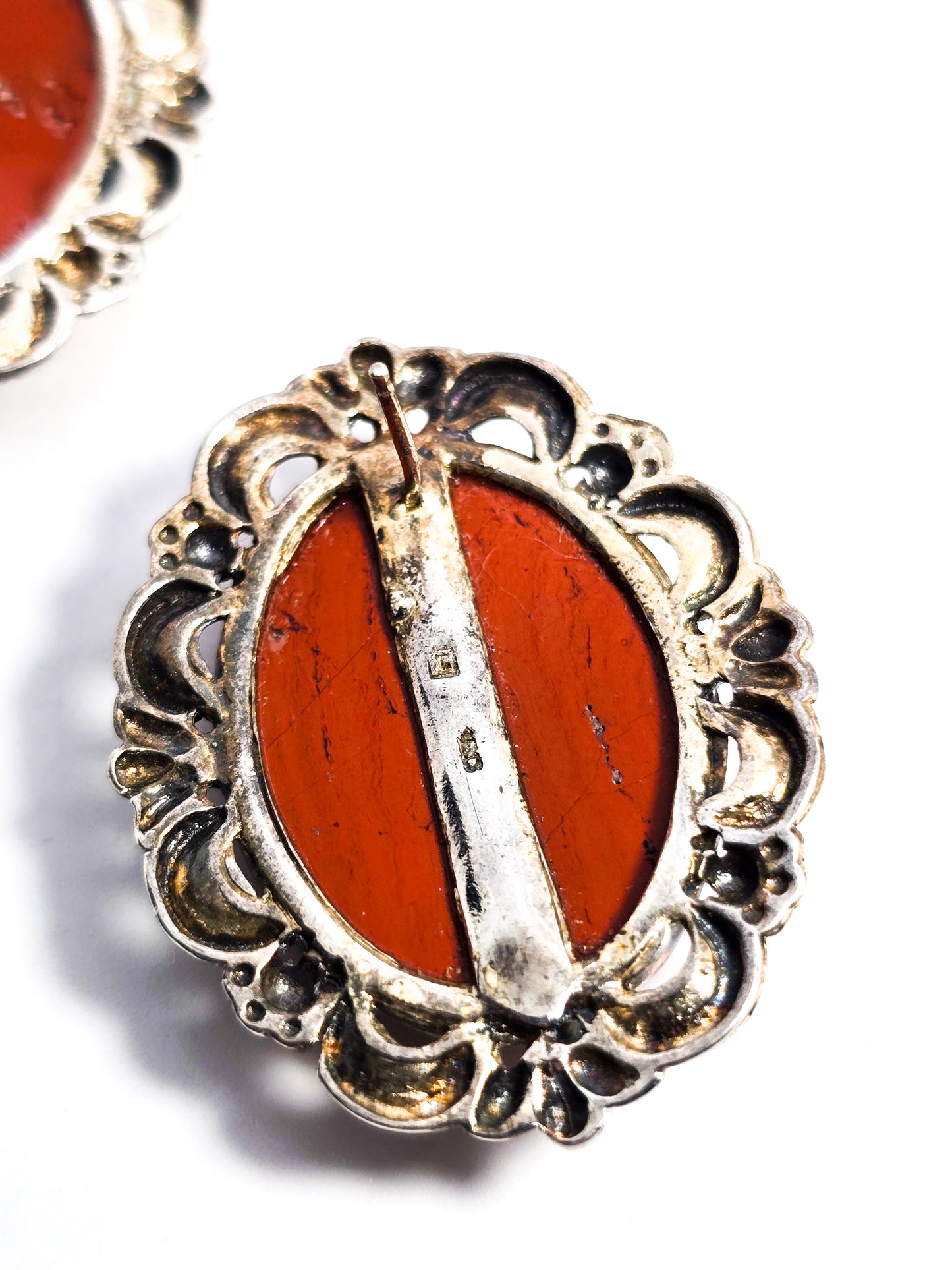Red Jasper sterling silver large signed designer sterling silver post earrings