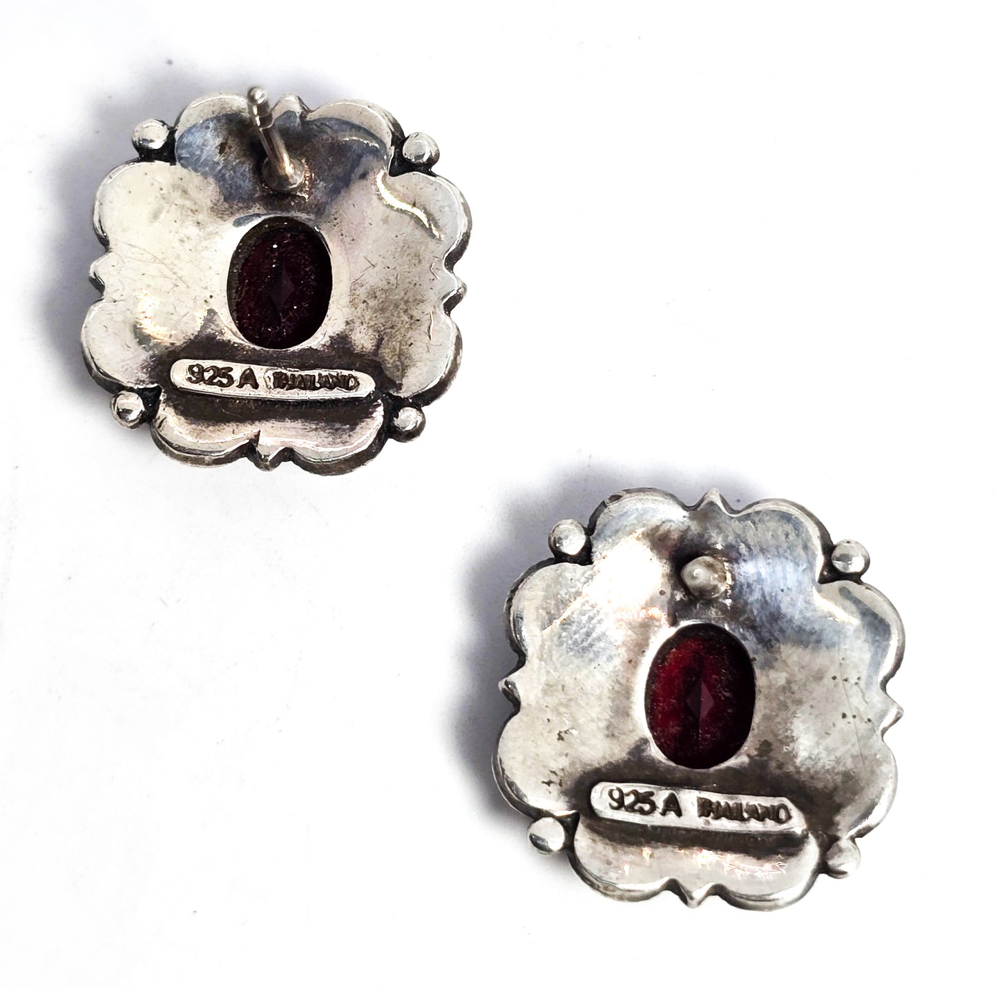 Red Garnet and Marcasite Art Deco style sterling silver post vintage earrings