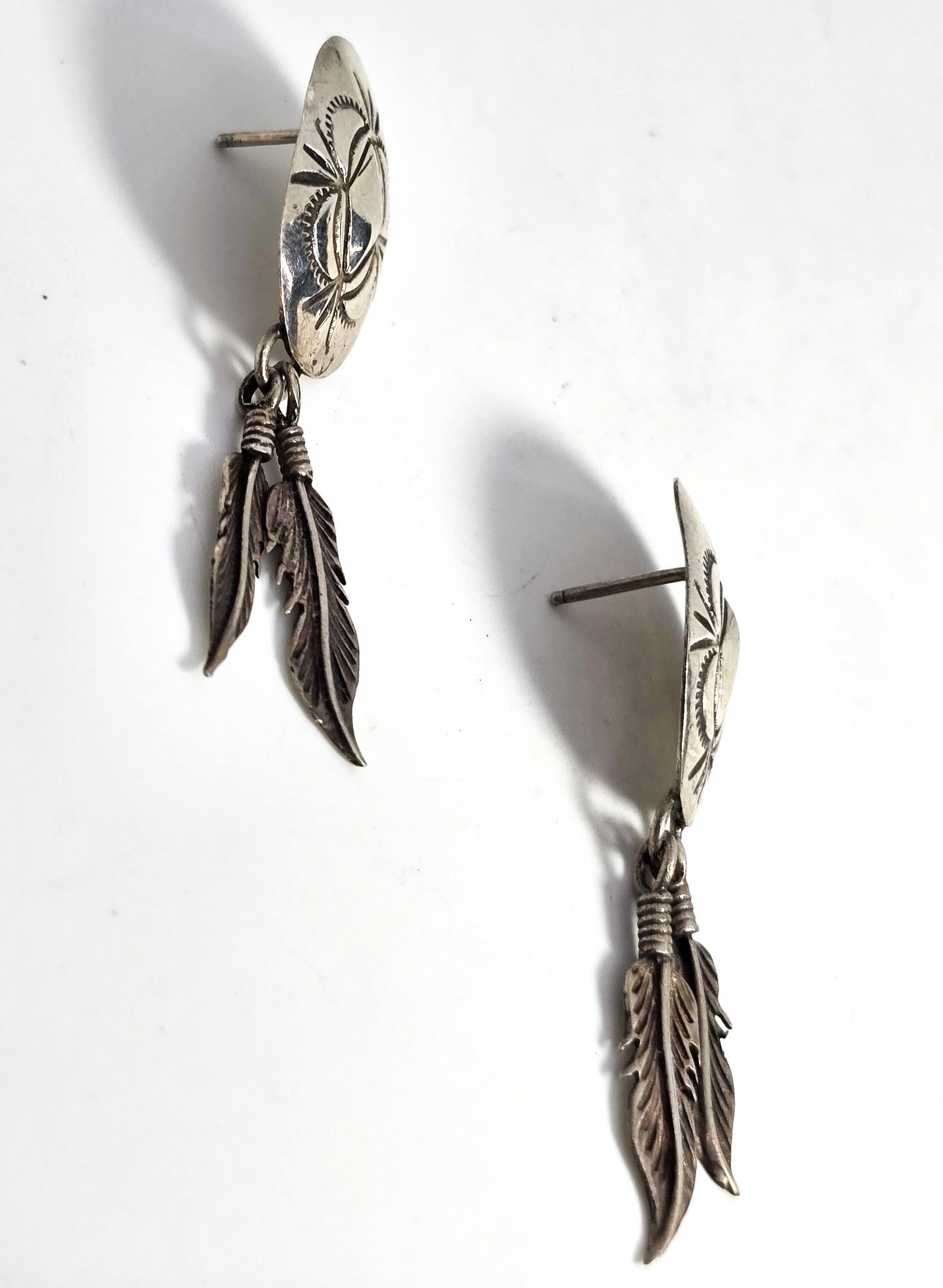 Richard Begay RB Navajo concho feather vintage sterling silver NA post earrings