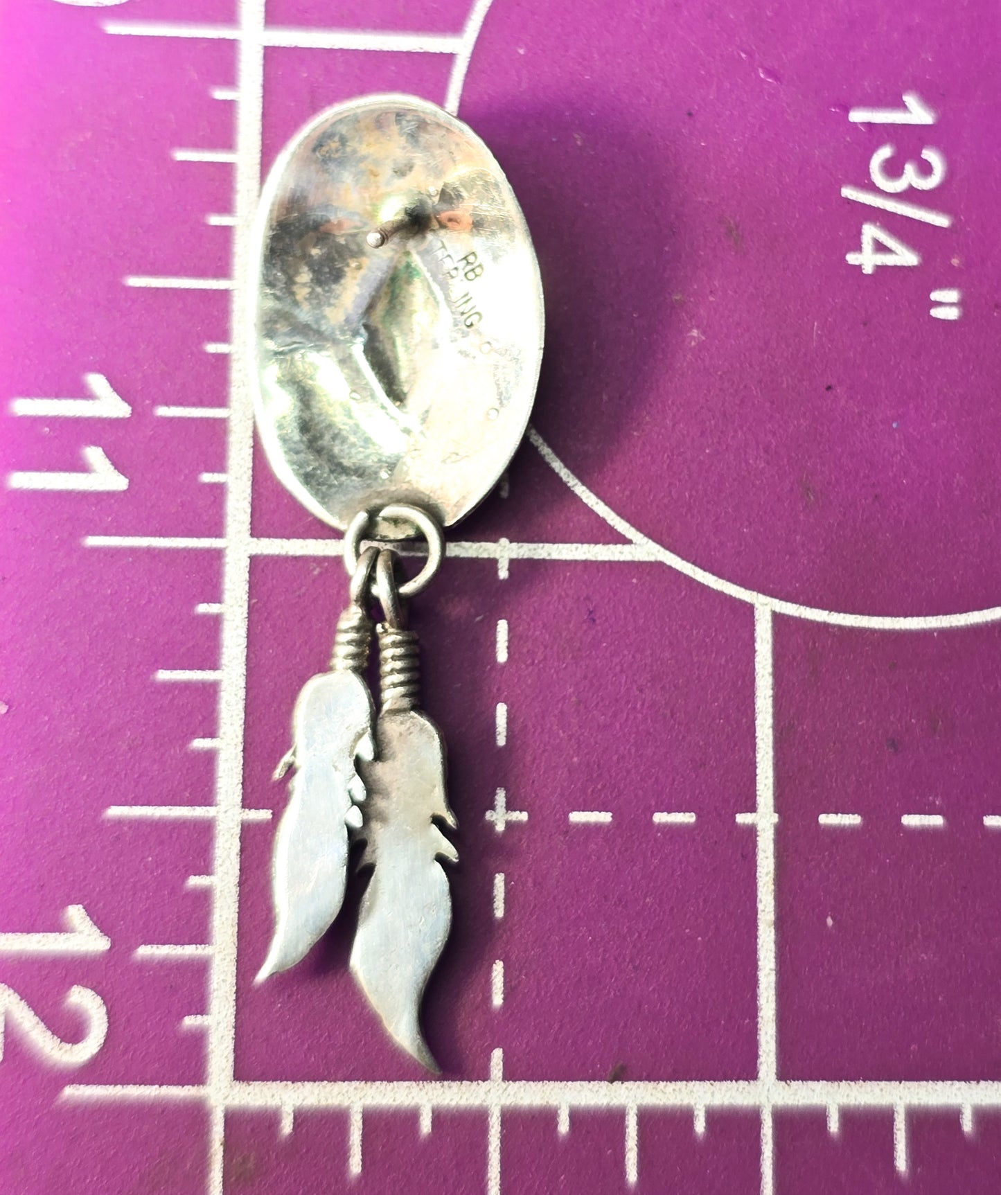 Richard Begay RB Navajo concho feather vintage sterling silver NA post earrings