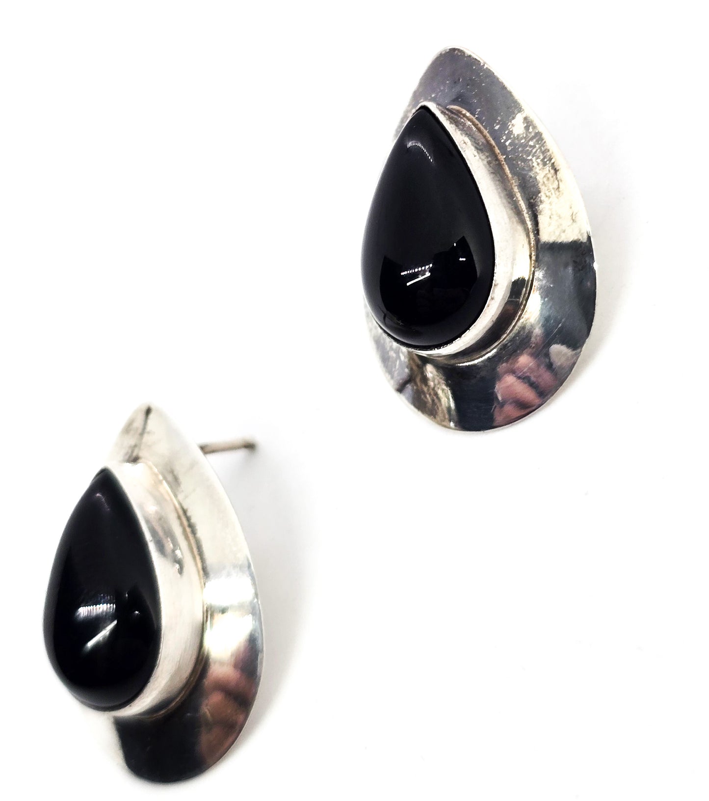 RWJ Black Onyx sterling silver Native American tear drop vintage earrings